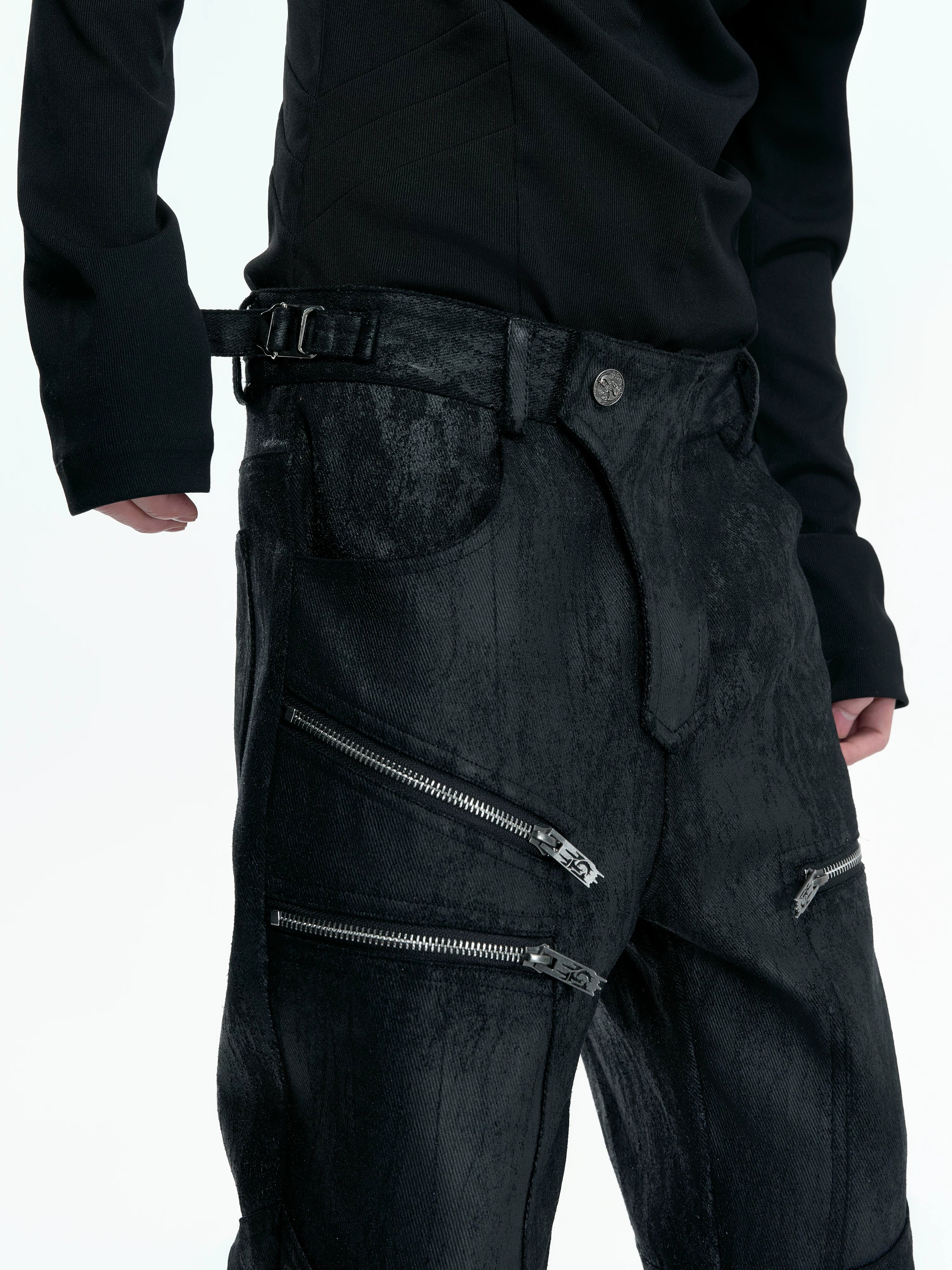 ArguECulturE Splicing Slim-Fold Pleated Straight Jeans