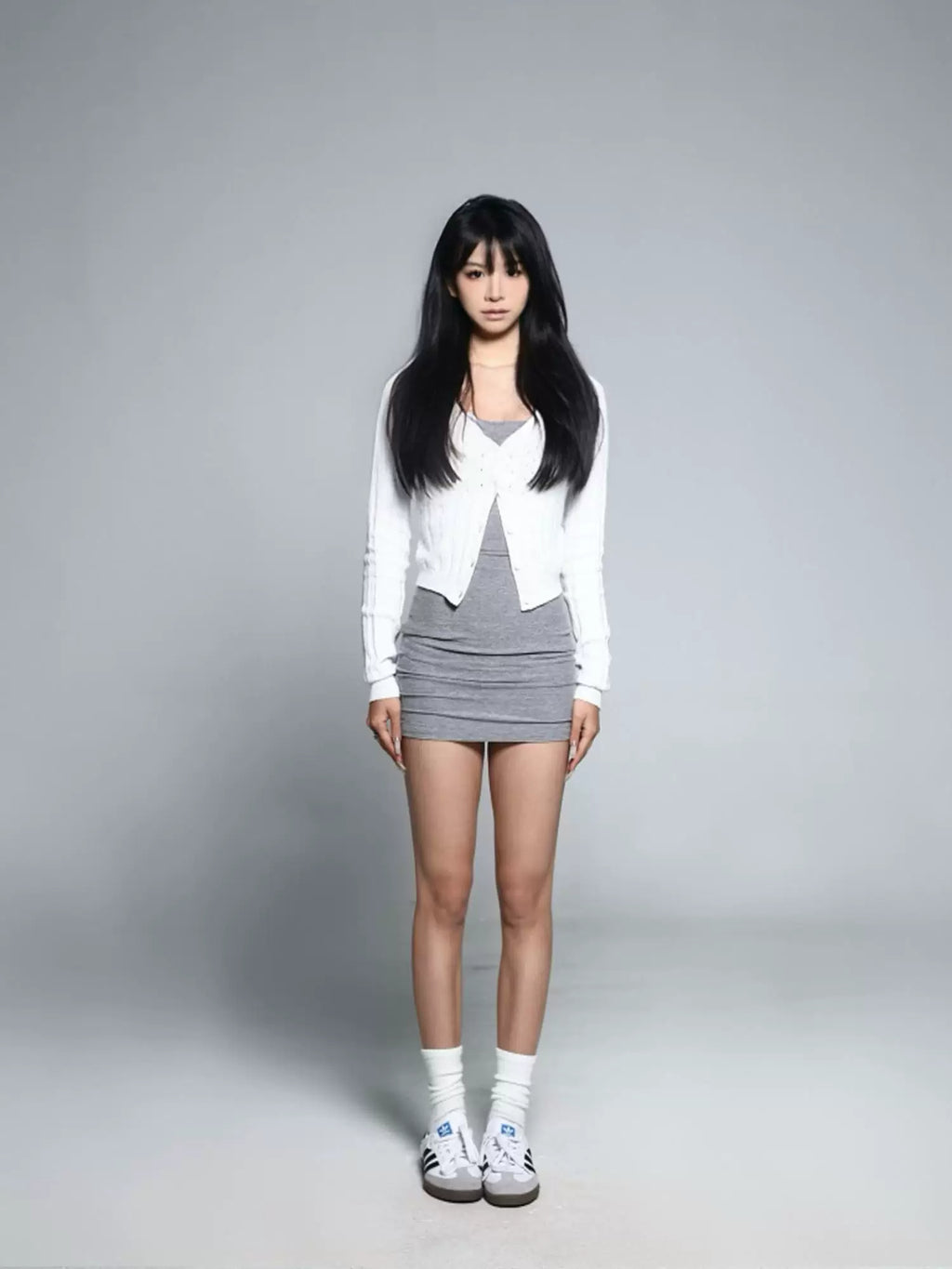 Veryrareme Thin Knitted Cardigan Suspender Skirt Set