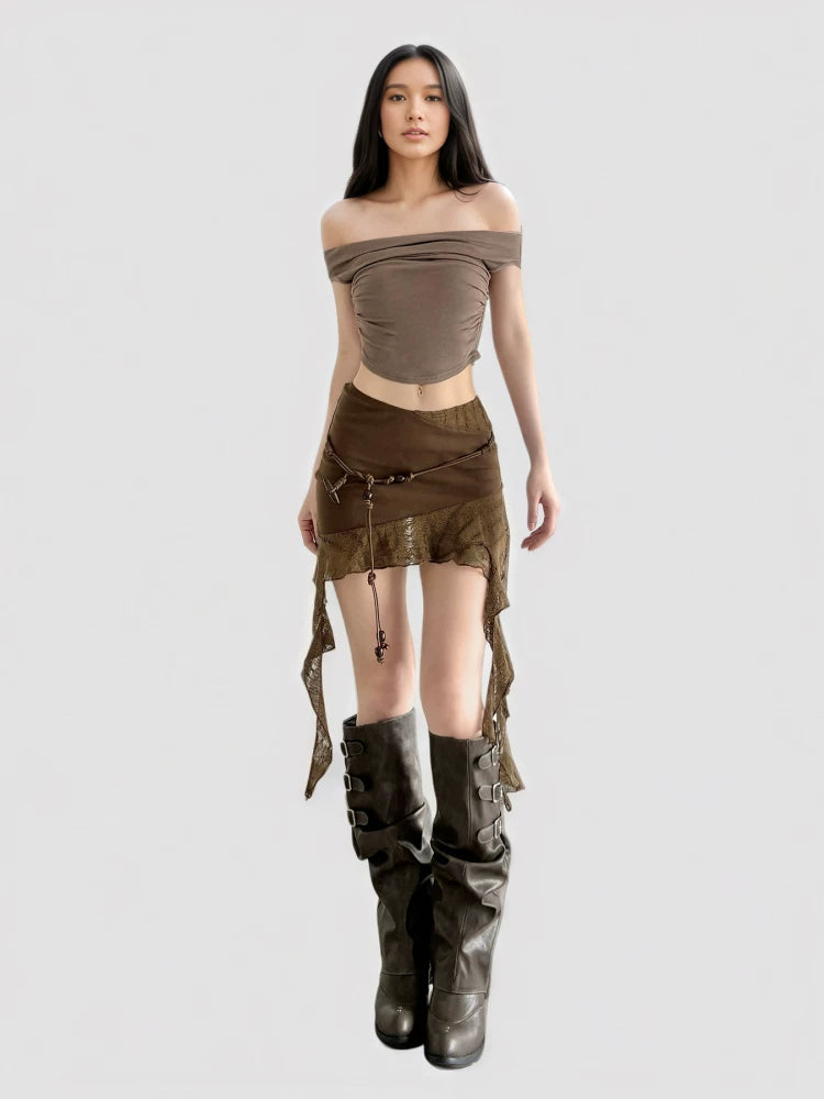 FUNOFF Vintage Irregular Gauze Skirt