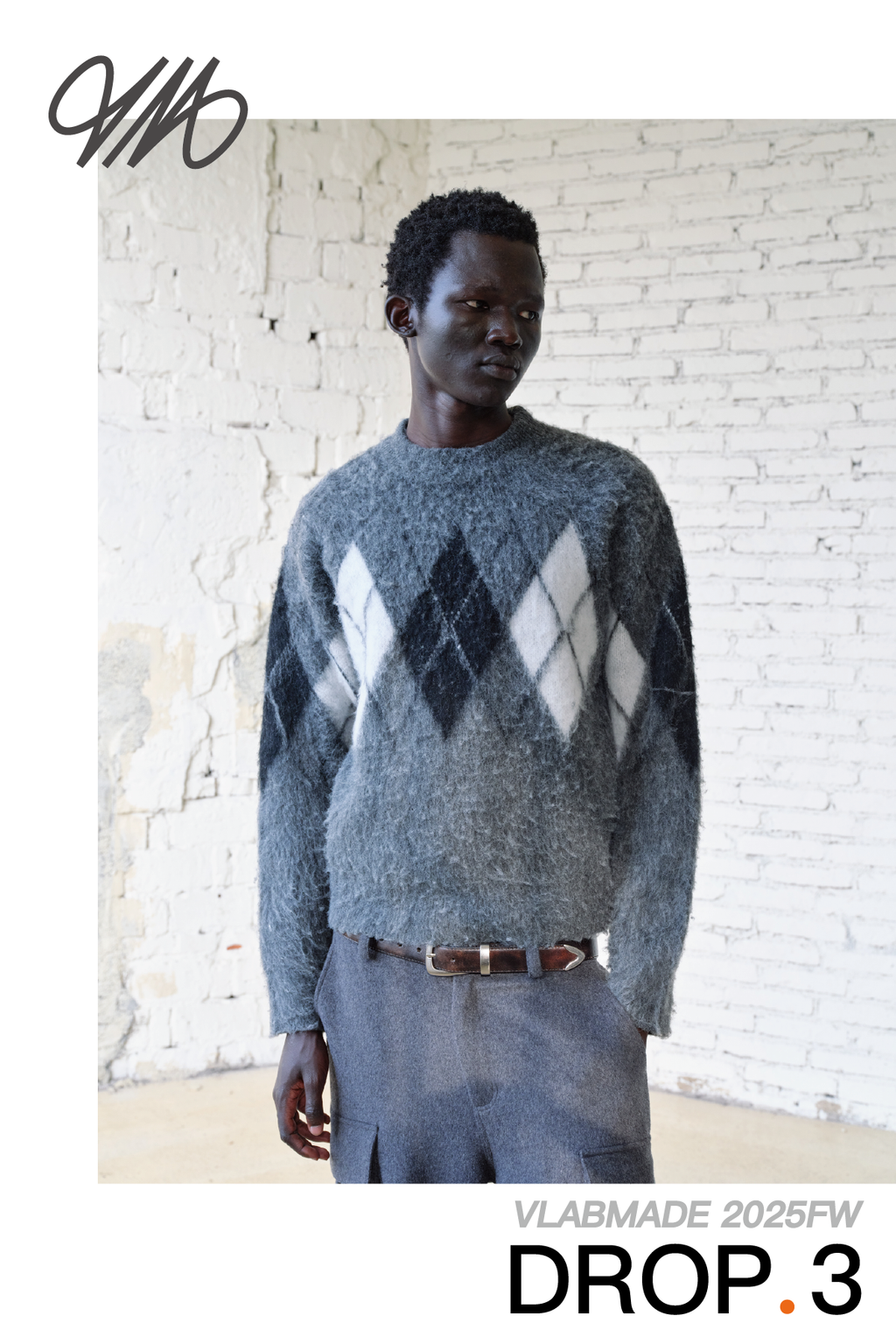 VLABMADE Vintage Contrast Rhombus Knitted Sweater