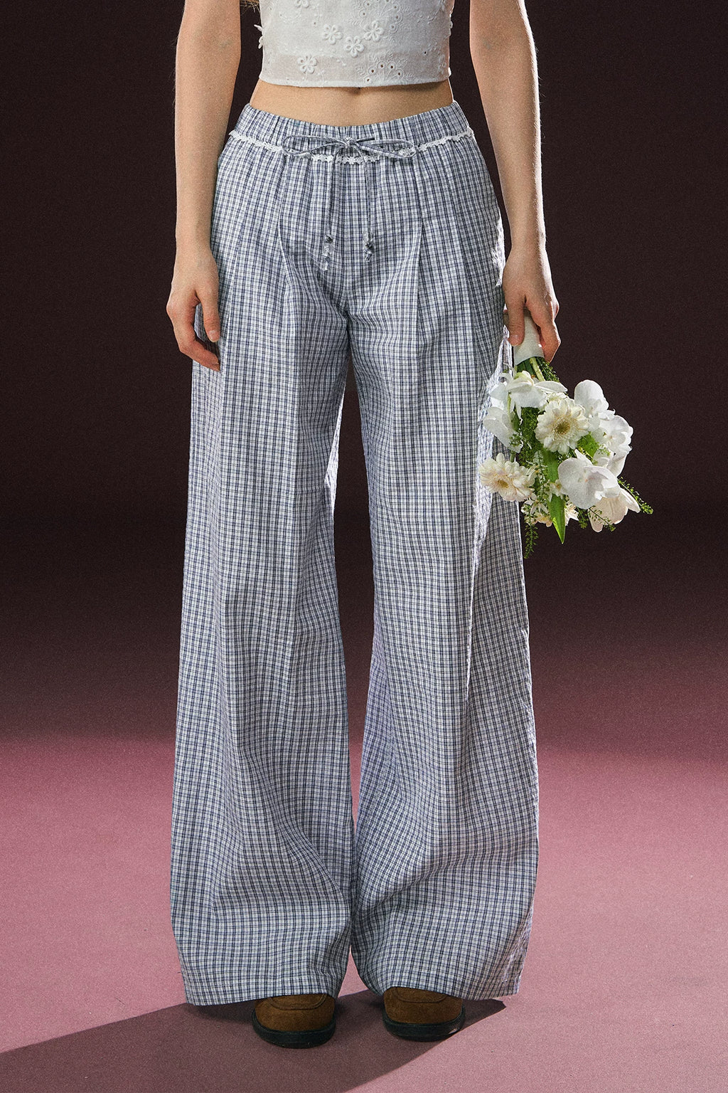 Ariseism Plaid Wide Leg Versatile Casual Pants