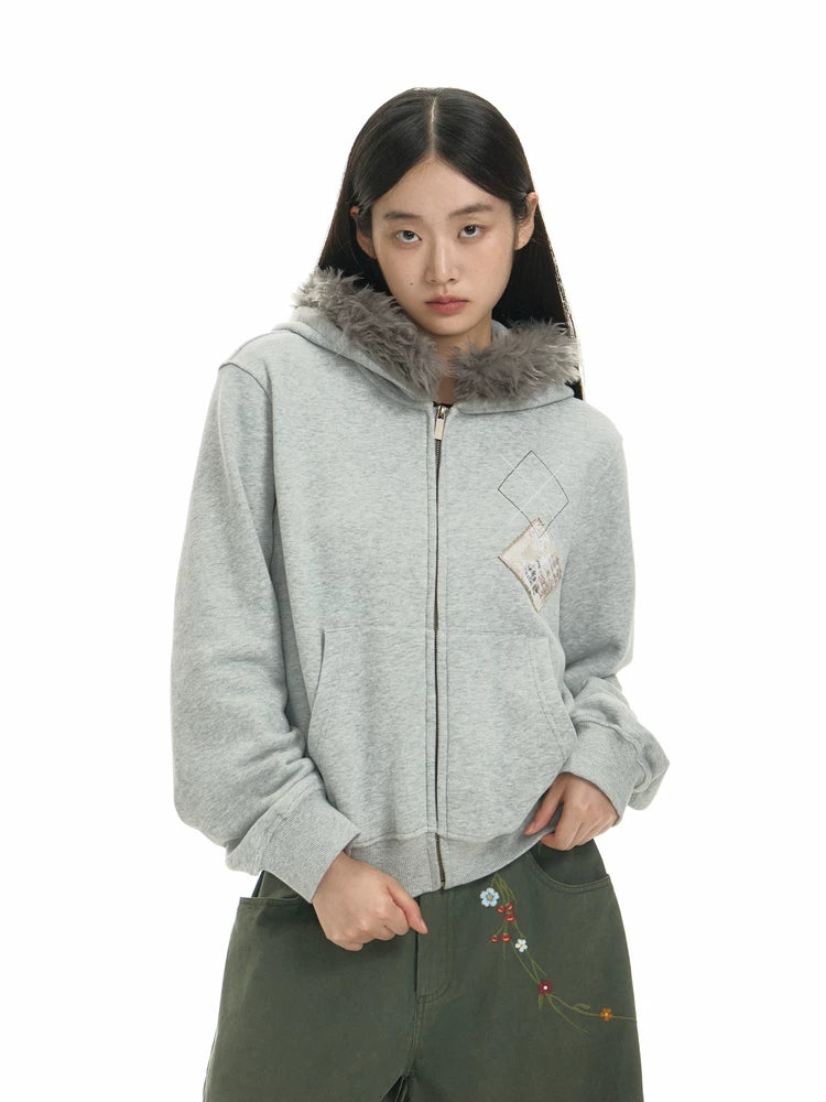 TGNS Hooded Removable Fur Collar Patch Embroidered Jacket