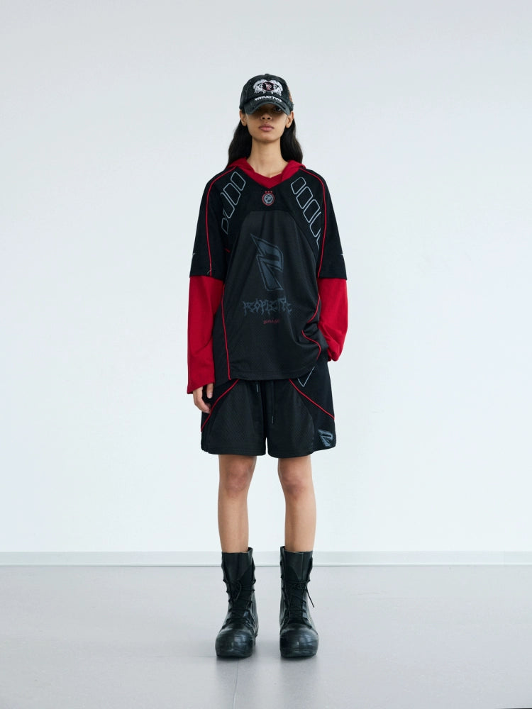 PEOPLESTYLE Racing Splicing Fake Two-piece Quick-drying Long Sleeves