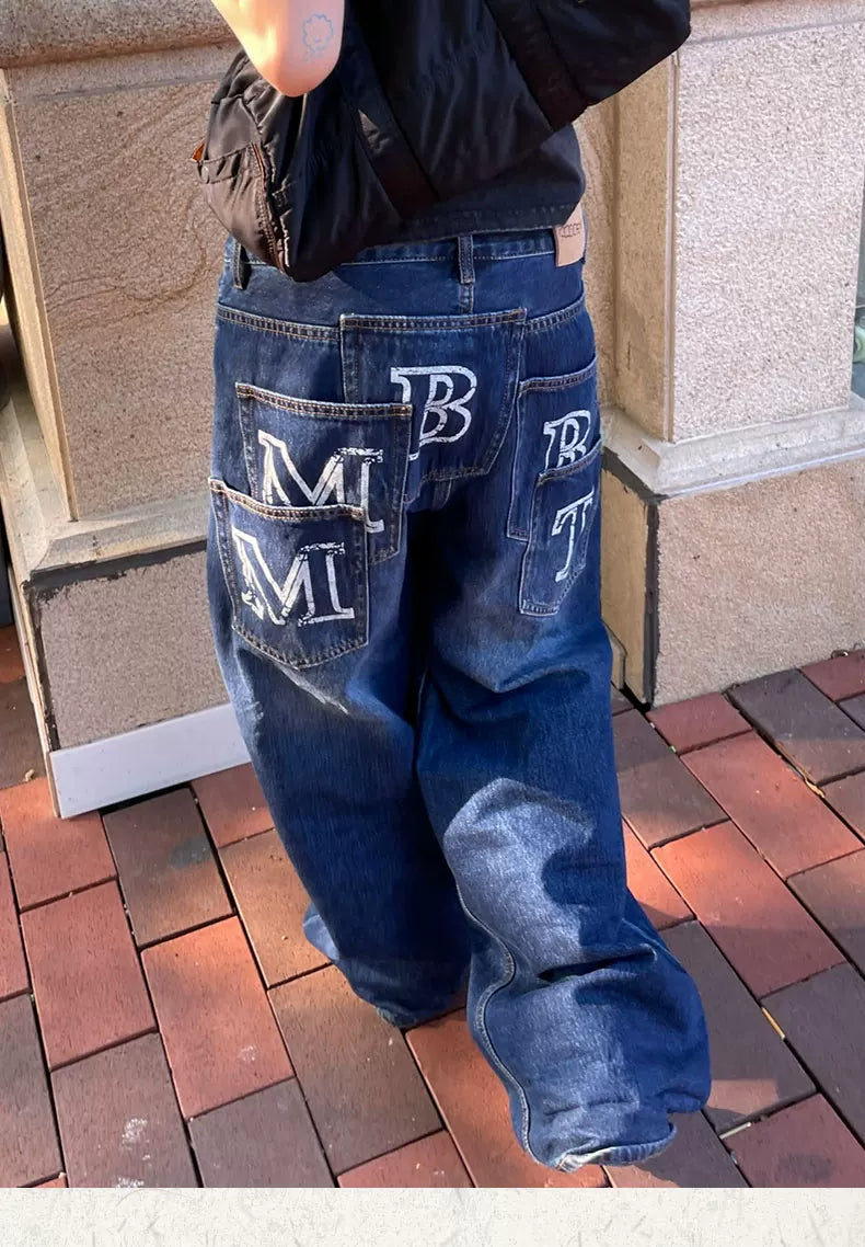 MMBBT Multi-pocket Embroidered Loose and Versatile Jeans