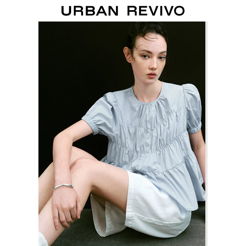 URBAN REVIVO Dopamine Doll Shirt Short-sleeved Blouse Shirt