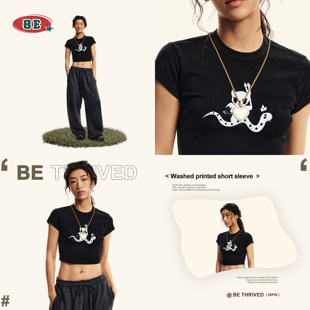 BE Women's Short Sleeve Slim Fit Shoulder Dopamine Crop Top