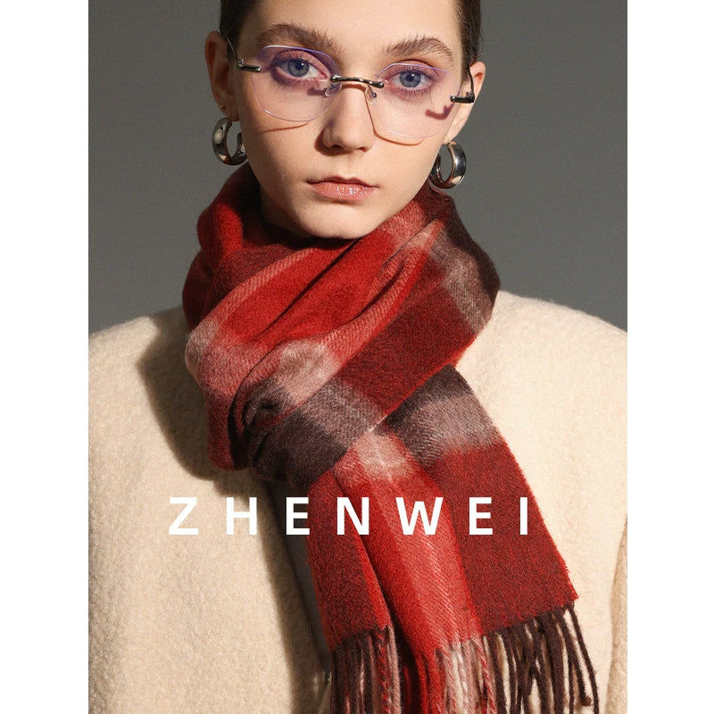 ZHENWEI 100% Wool Plaid Scarf