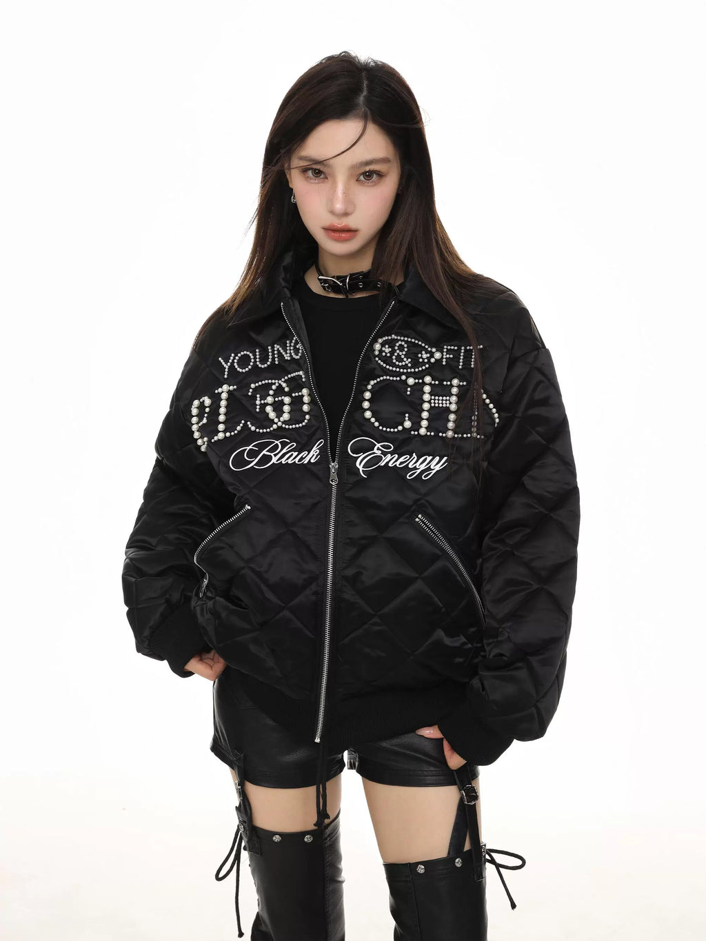 KDASE Diamond Embroidered Pearl Thickened Thermal Jacket