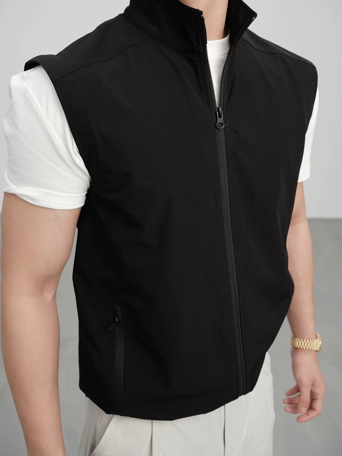 GTAL Vest Stand-up Collar Zipper Stacked Sleeveless Jacket
