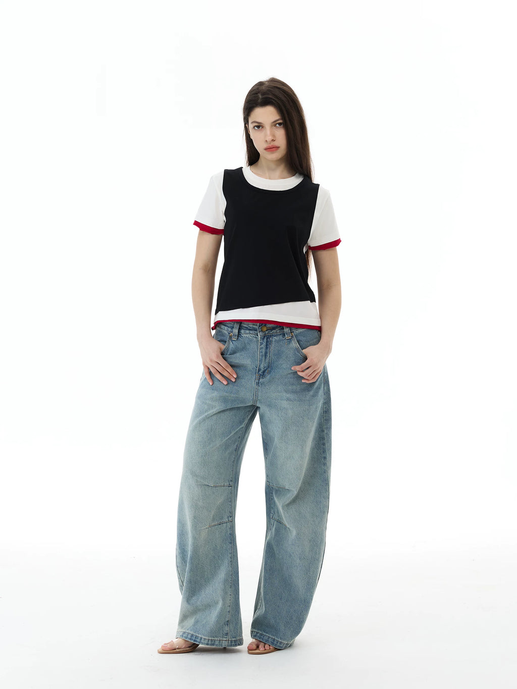 WLNEXT Retro Sports Fake Two Casual Tee