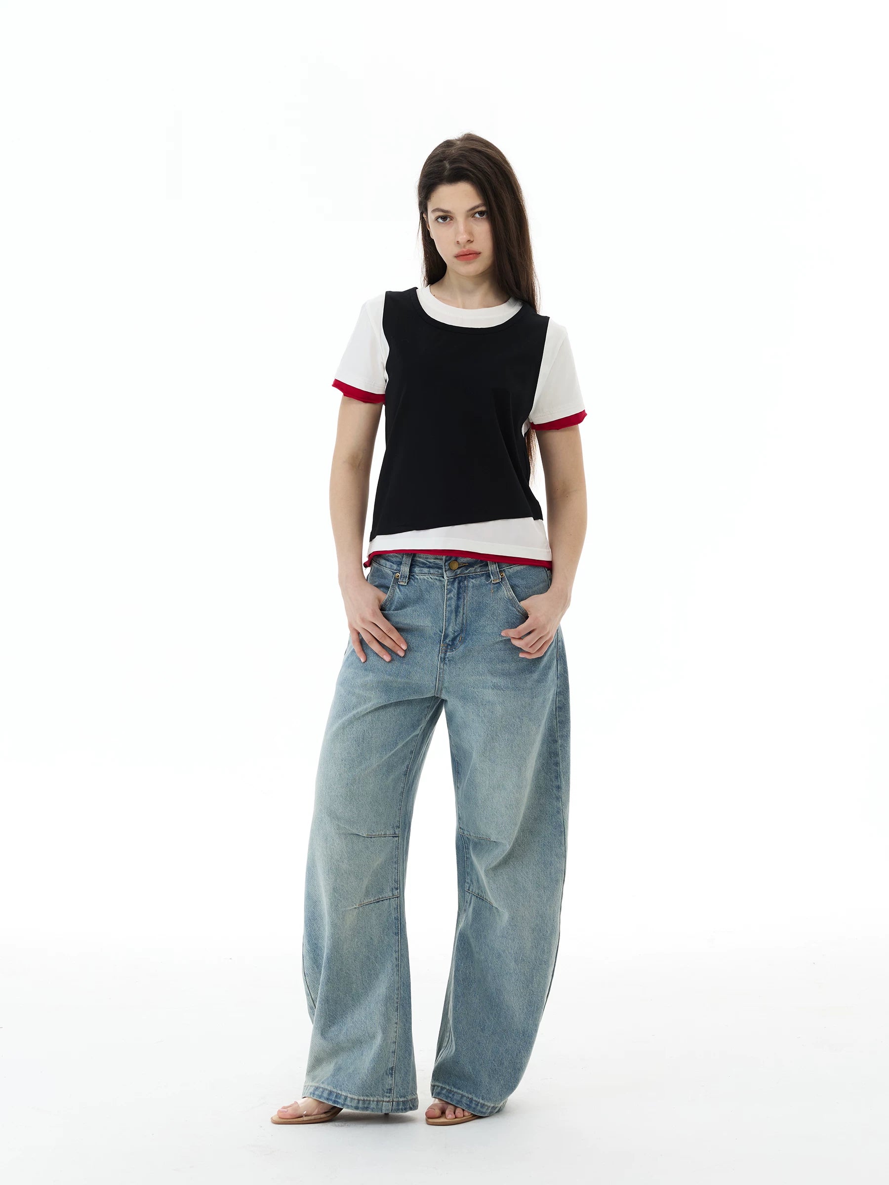 WLNEXT Retro Sports Fake Two Casual Tee