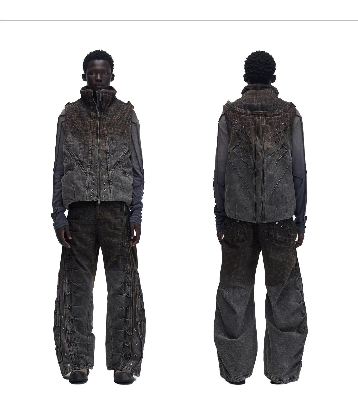 PERSONSOUL Crocodile Denim Vest Cotton Dress