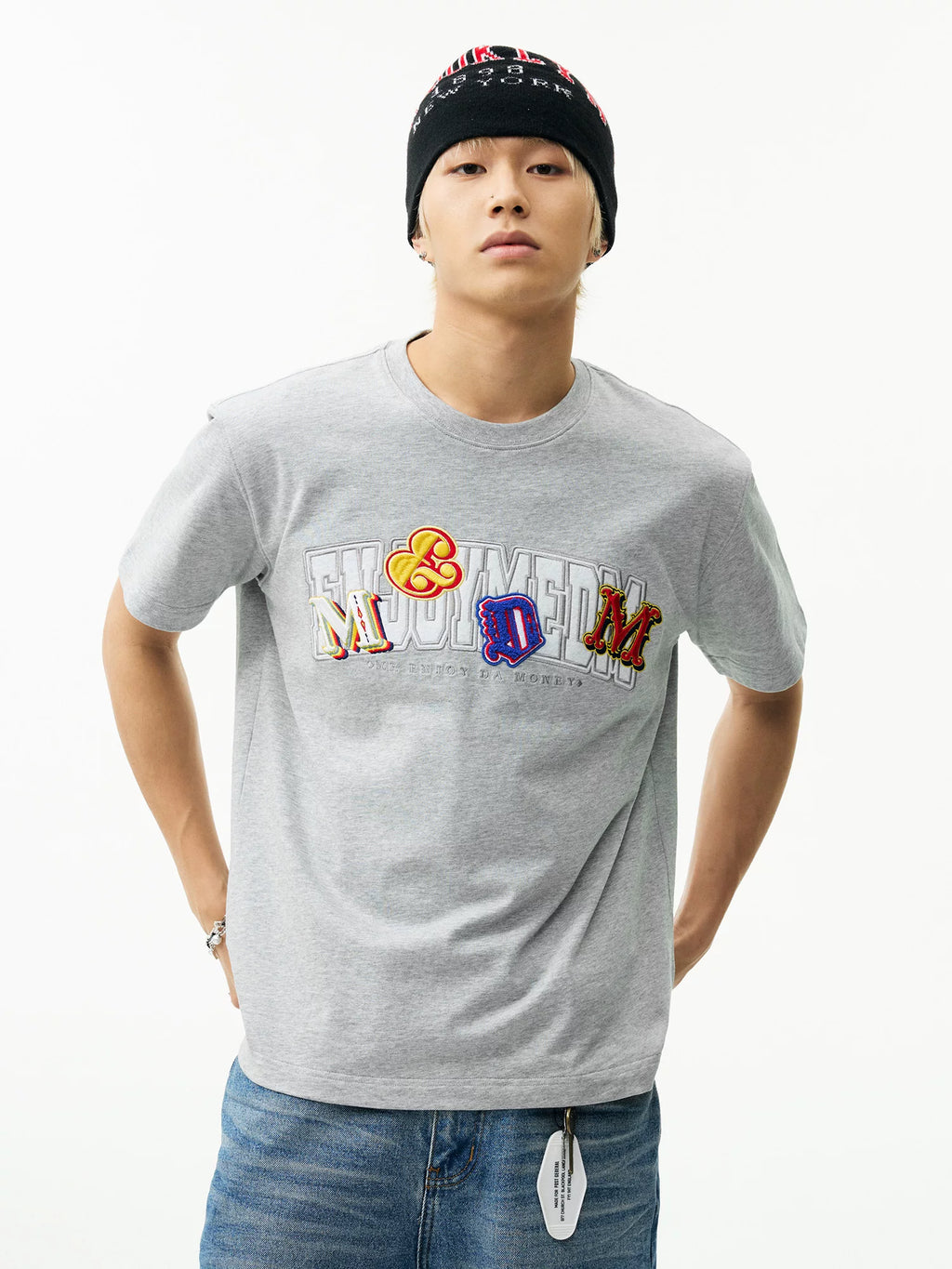 MEDM Double-layer Contrasting Color Embroidery Letter Casual Tee