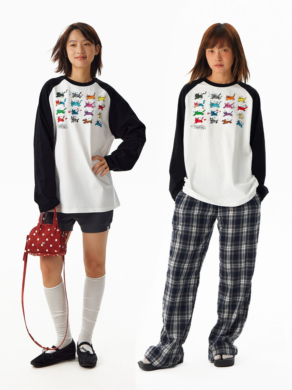 CryingCenter Cute Kitten Hand-painted Shoulder Ruffle Long Sleeve