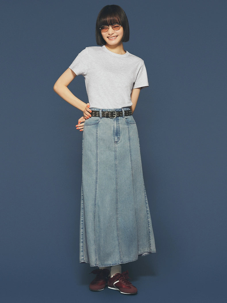 GU Light Denim Horn Fishtail Skirt