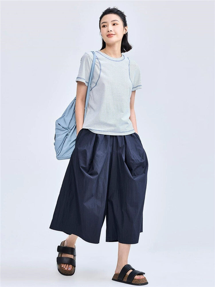 Giordano Bud Elastic Waist Seven-Point Wide Leg Pants