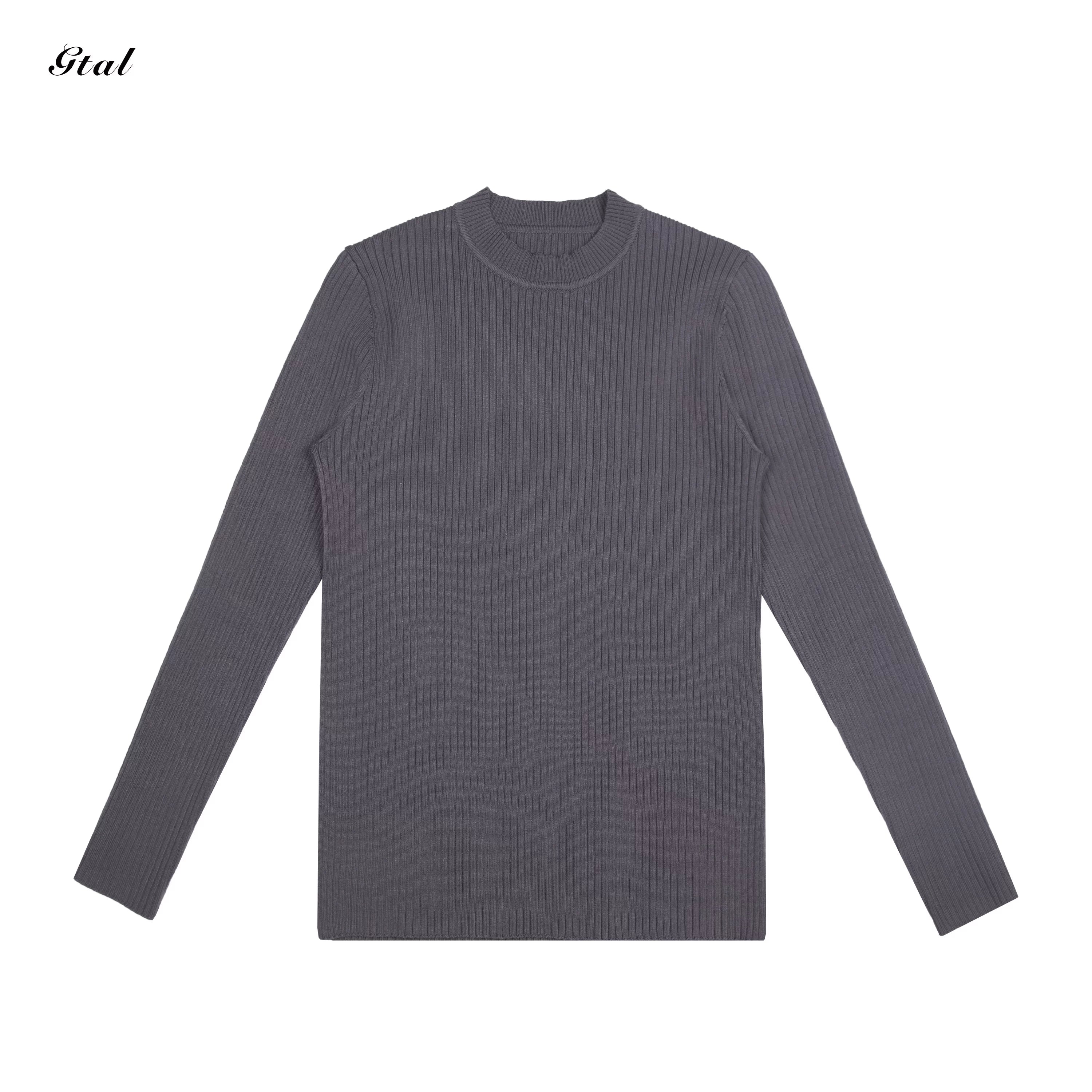 GTAL Striped Anti-Pilling Solid Color Slim-Fit Knitted Sweater Long Sleeves
