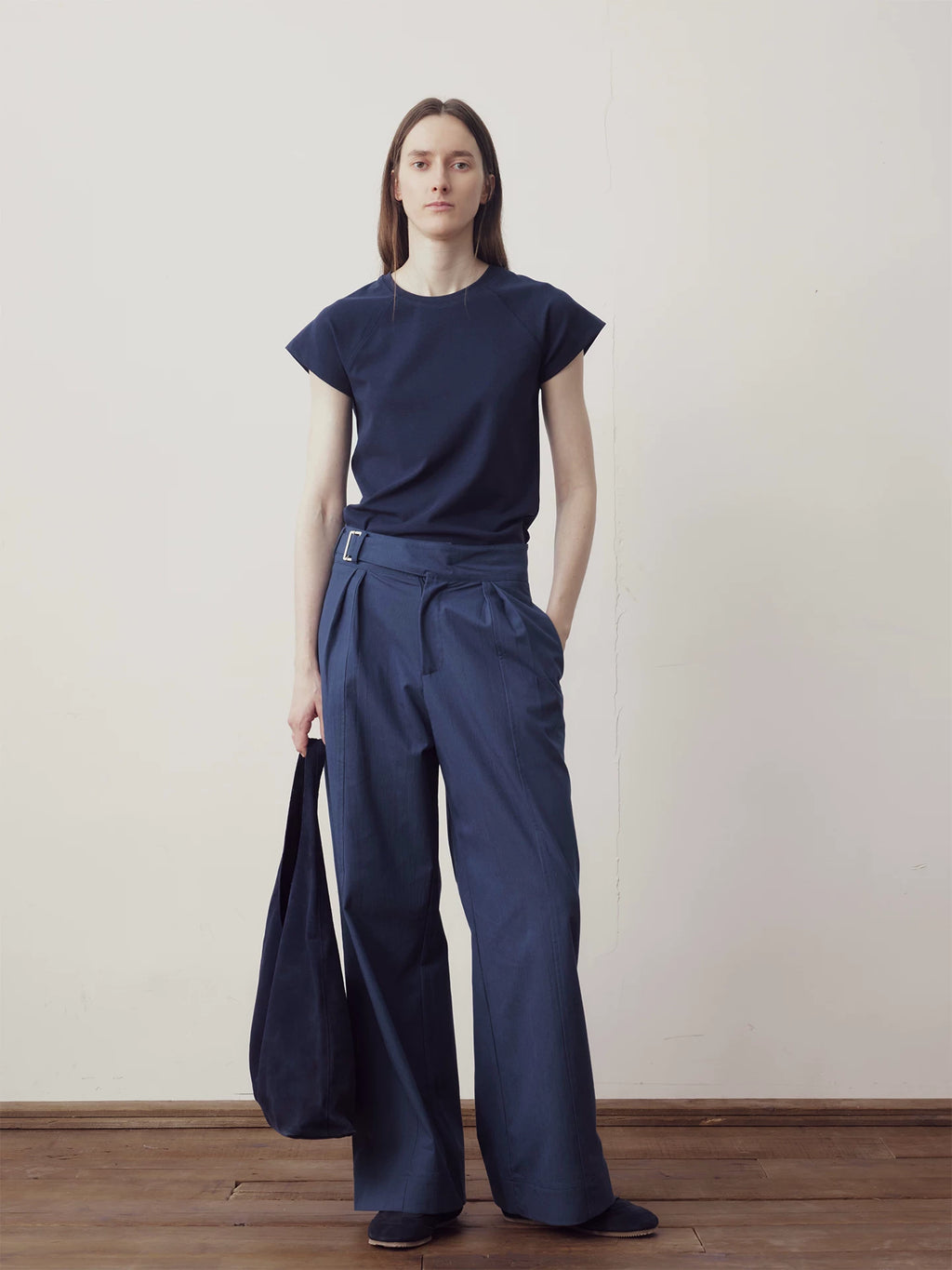 COLN Belt Straight Loose Casual Pants