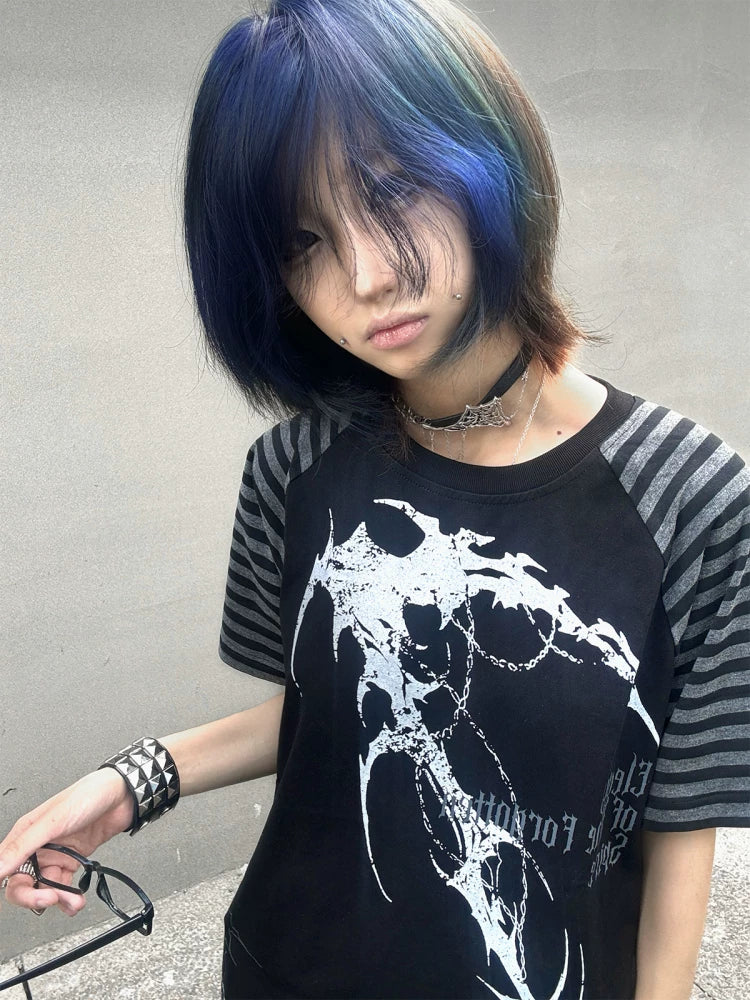 Wetbody Shoulder Sleeve Tattoo Print Casual Tee