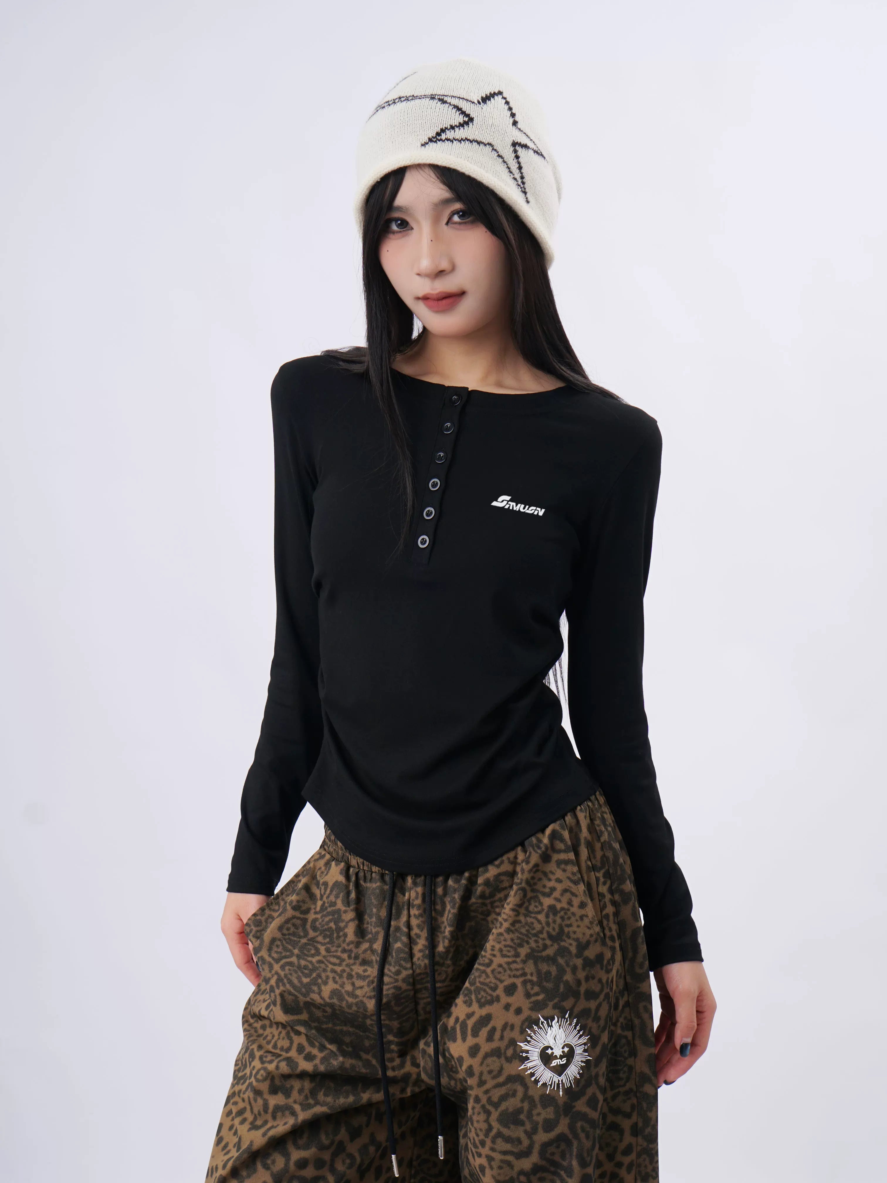 SAMUSAN Side Seam Pleated Skinny Long Sleeve