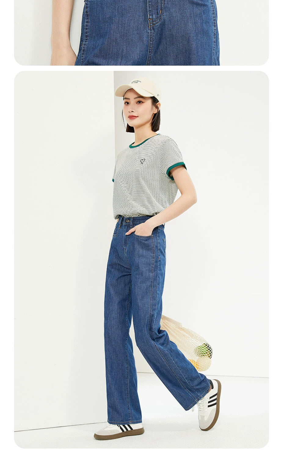 Giordano Nautical Heart Embroidery Striped Crew Neck Tee