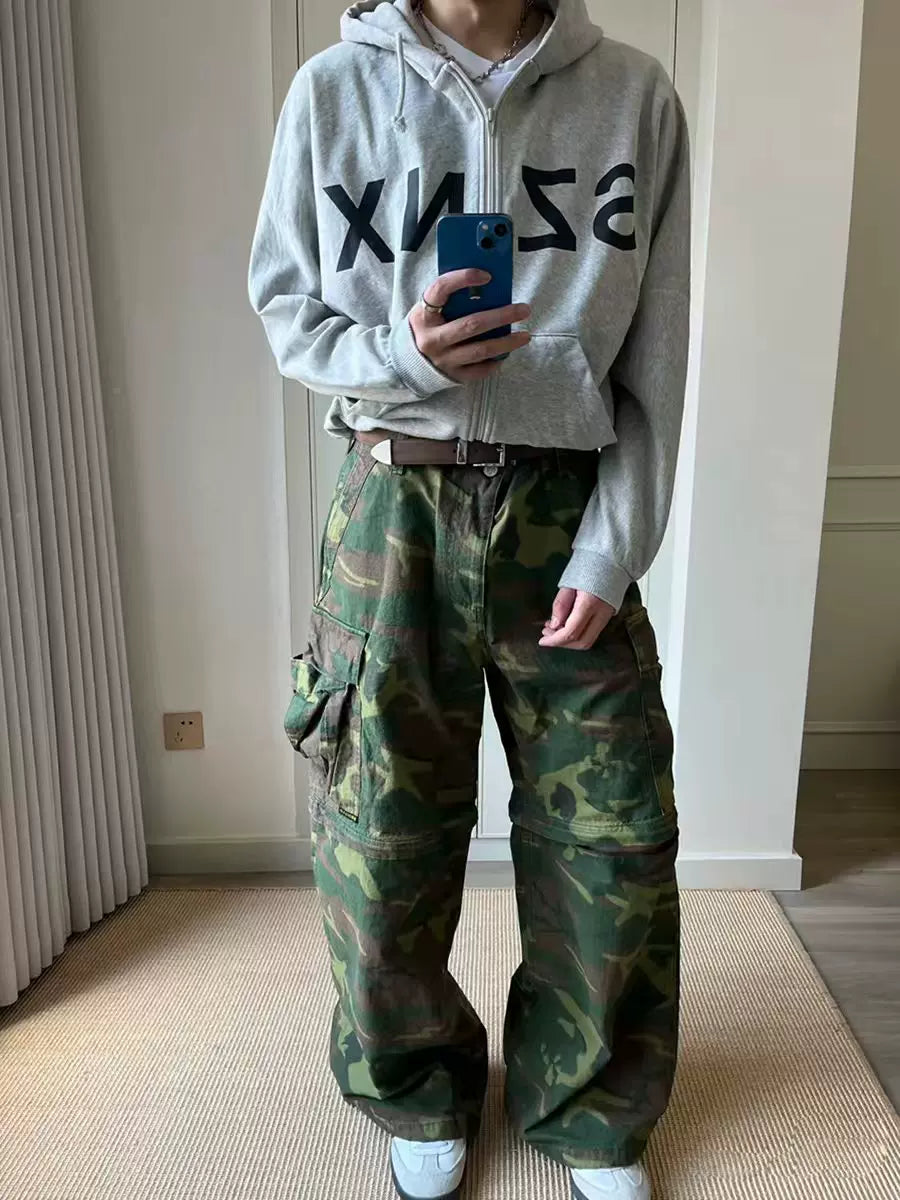 TWOMOONS Vintage Checked Camouflage Wide-leg Pants
