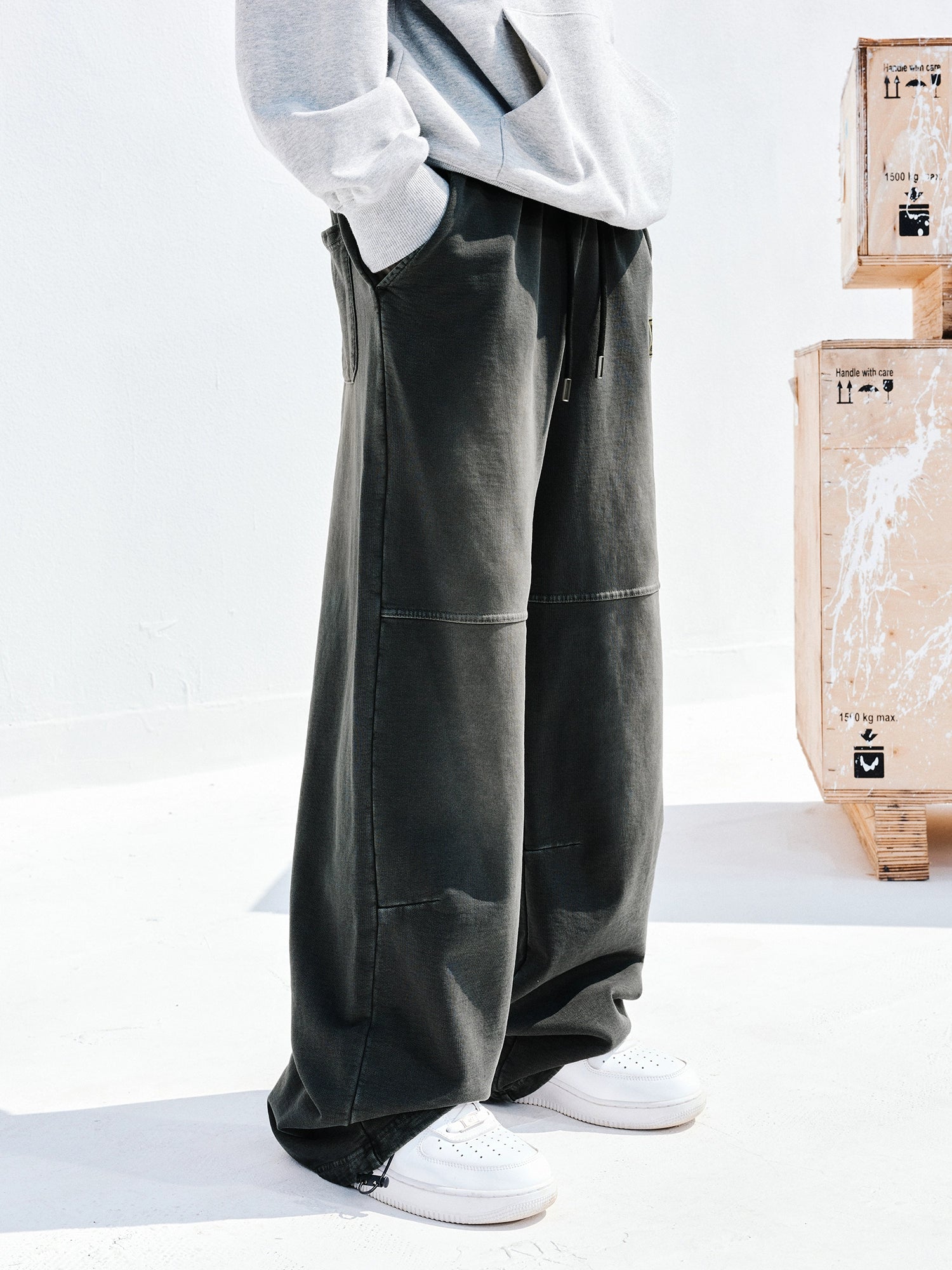 MEDMFW Washed Contrasting Color Loose Wide-leg Casual Sweatpants