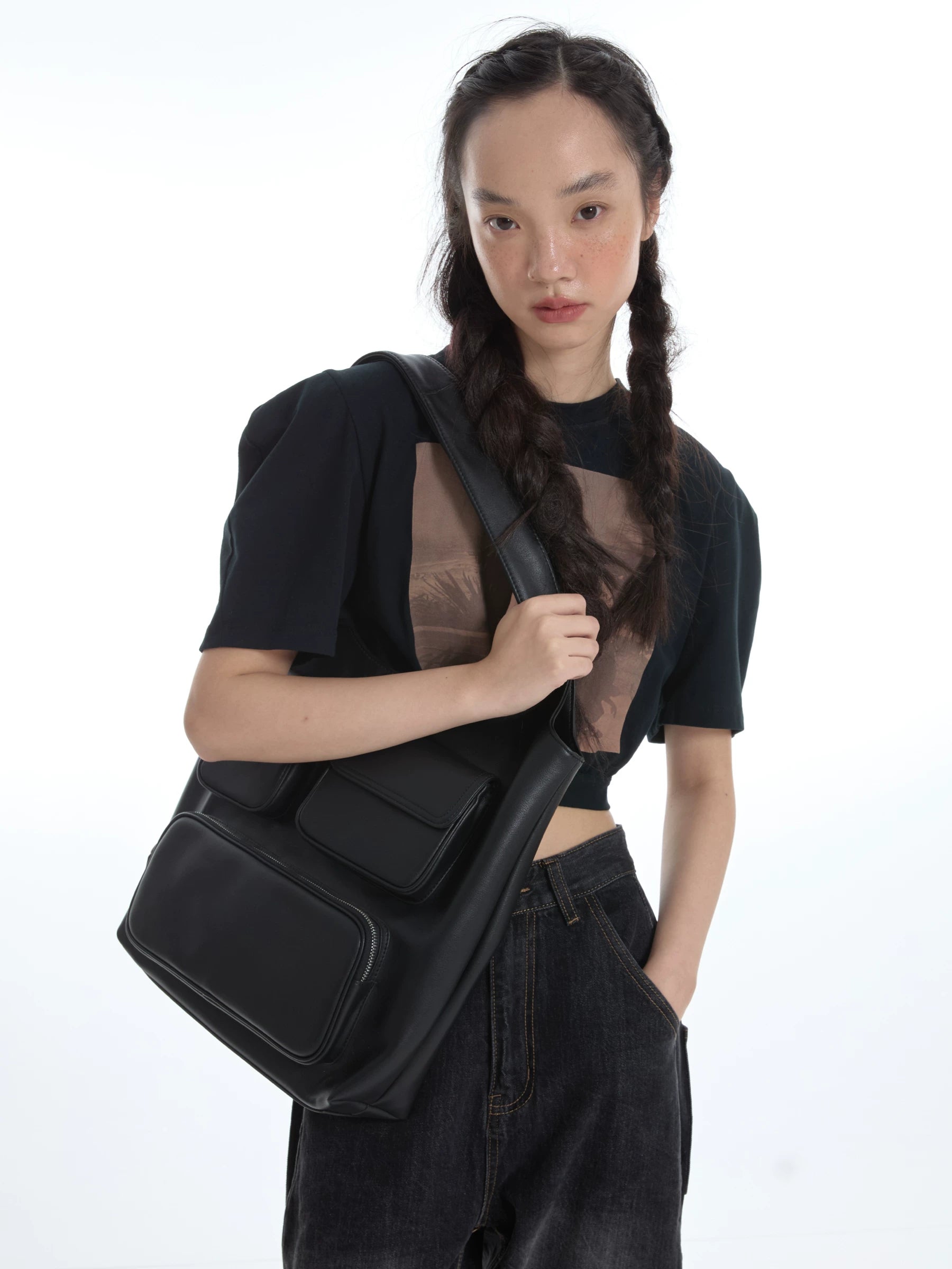 DirtySix Multi-pocket Heavy Industry Cowhide Shoulder Bag