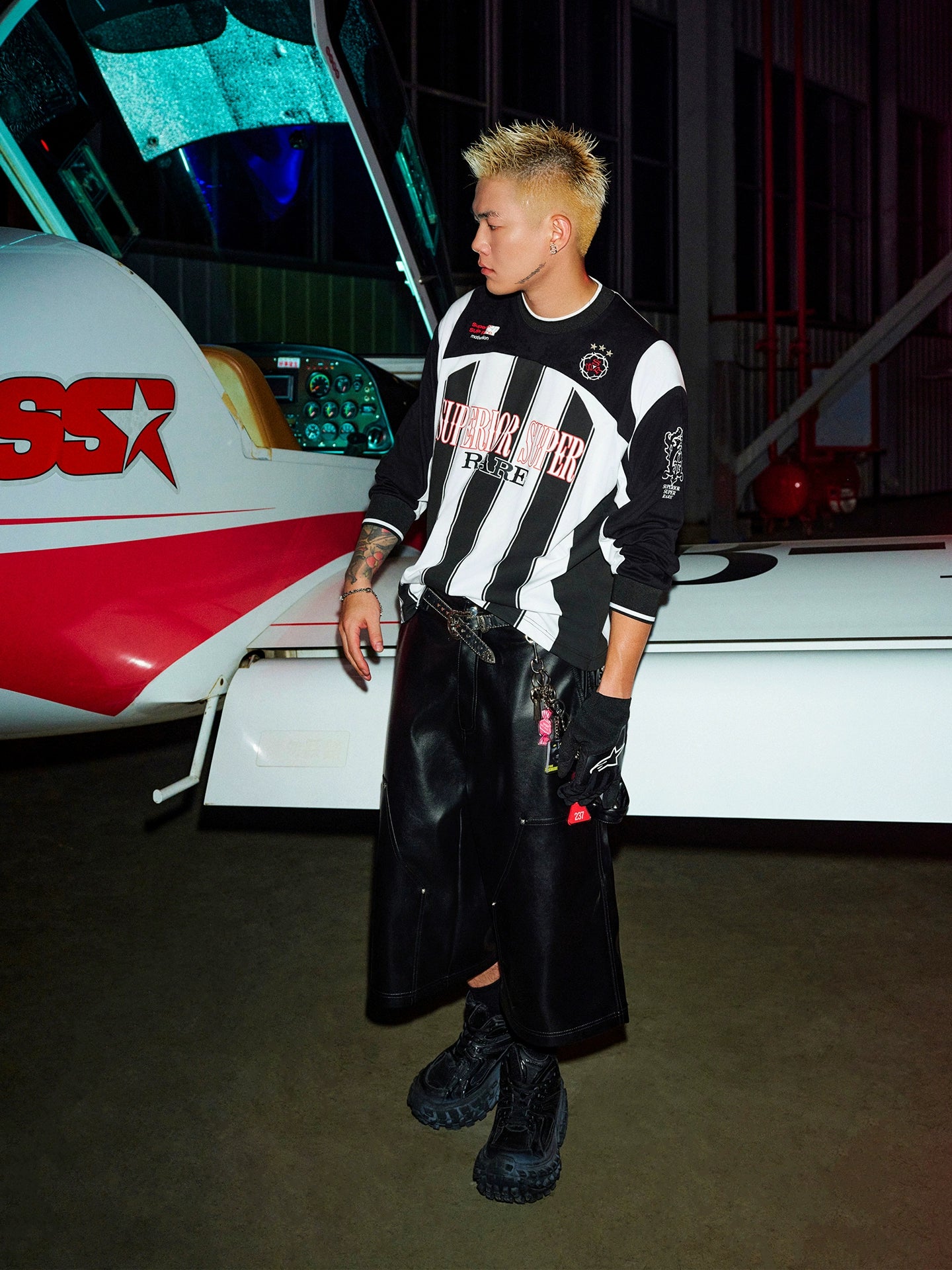 SSR Nailed Diamond Embroidery Crew Neck Loose Stripe Football Long Sleeve