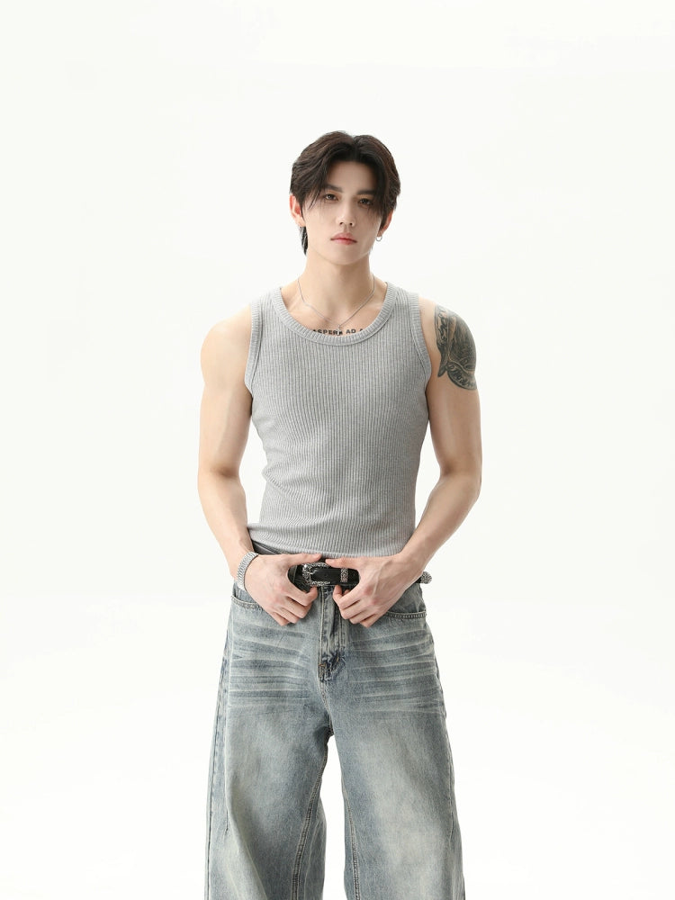 TURNTIDE Crew Neck Pit Strip Knitted Sleeveless Sports Vest