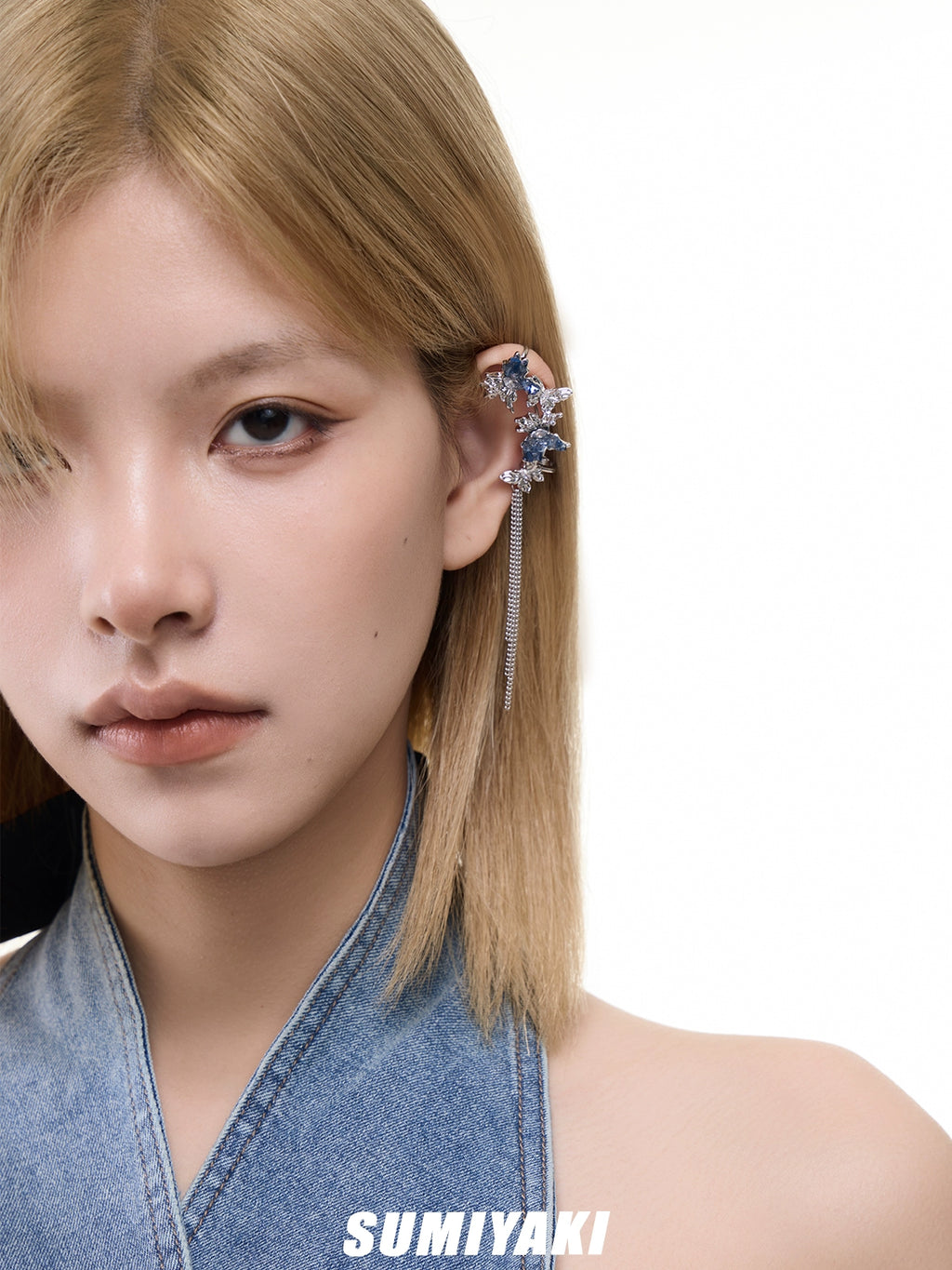 SUMIYAKI Multi-layer Broken Diamond Butterfly Fringed Ear Clips