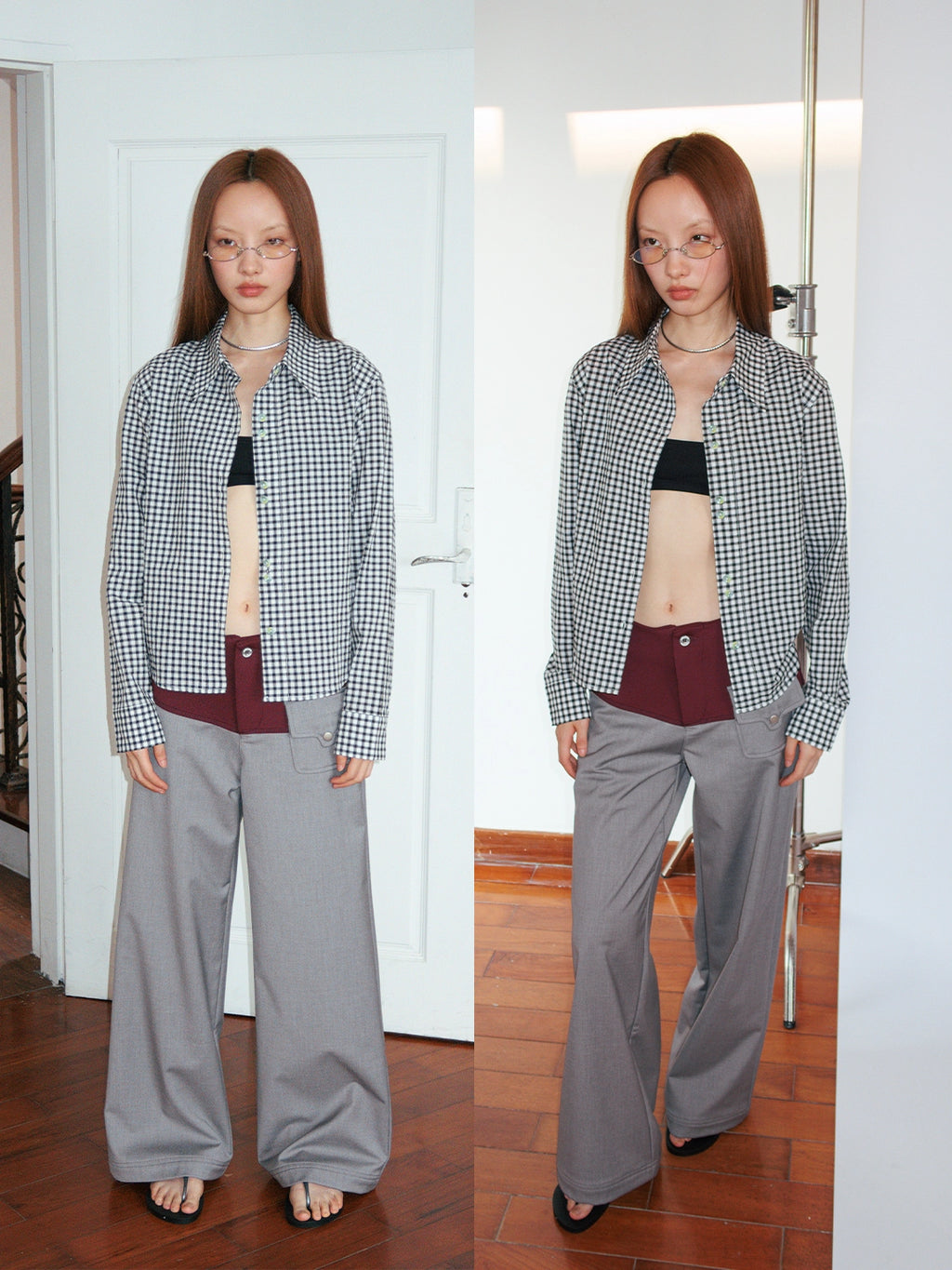 FUNKYFUN Color Matching Waistless Straight Loose Casual Trousers