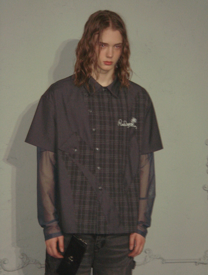 Rocawear Splicing Embroidered Slant Placket Loose Vintage Shirt