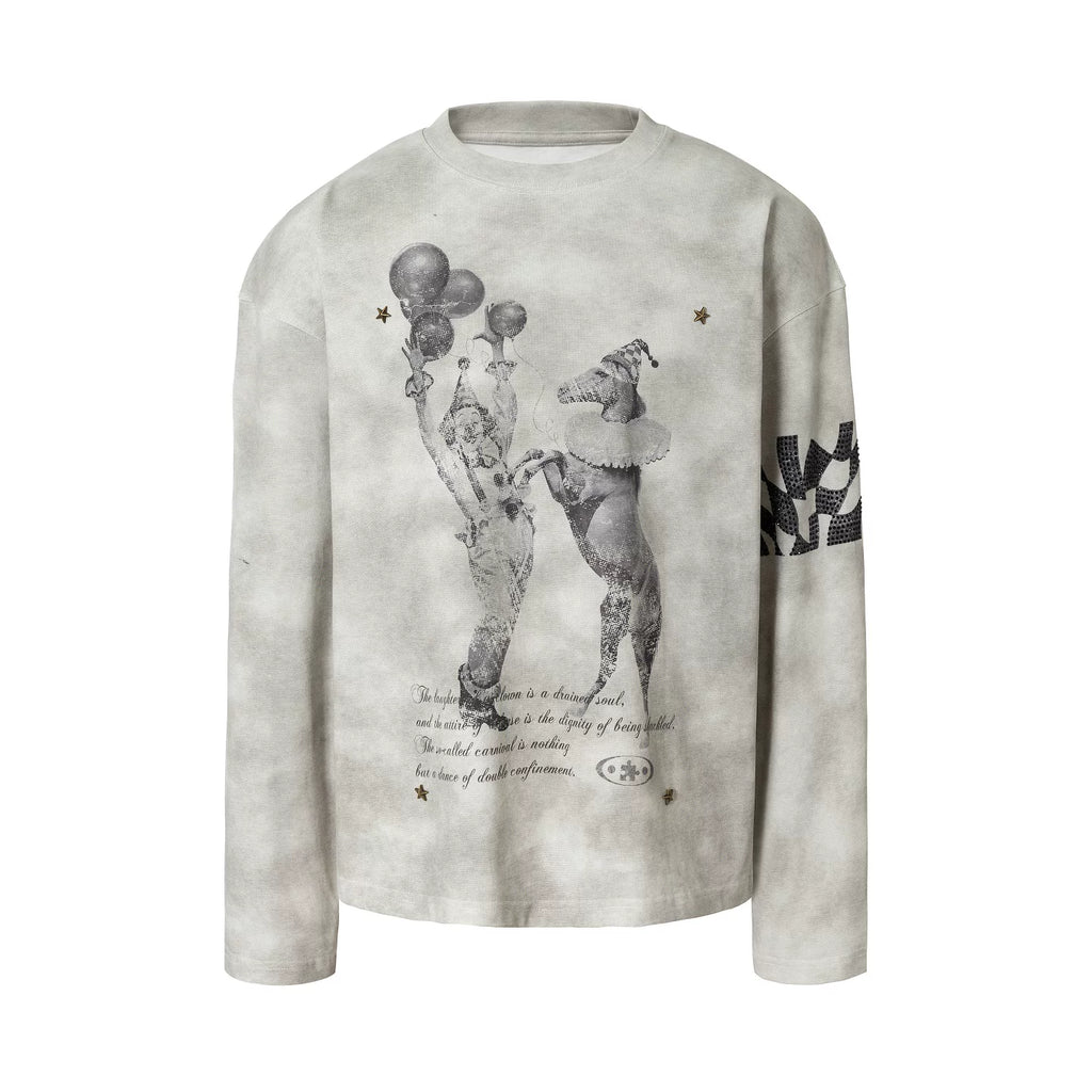 YADcrew Washed Hot Diamond Rivet Long Sleeve T-Shirt