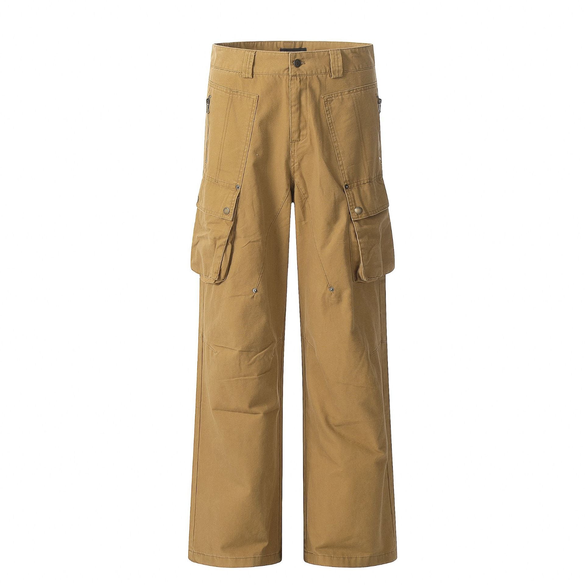 11KN  khaki multi-pocket straight pants