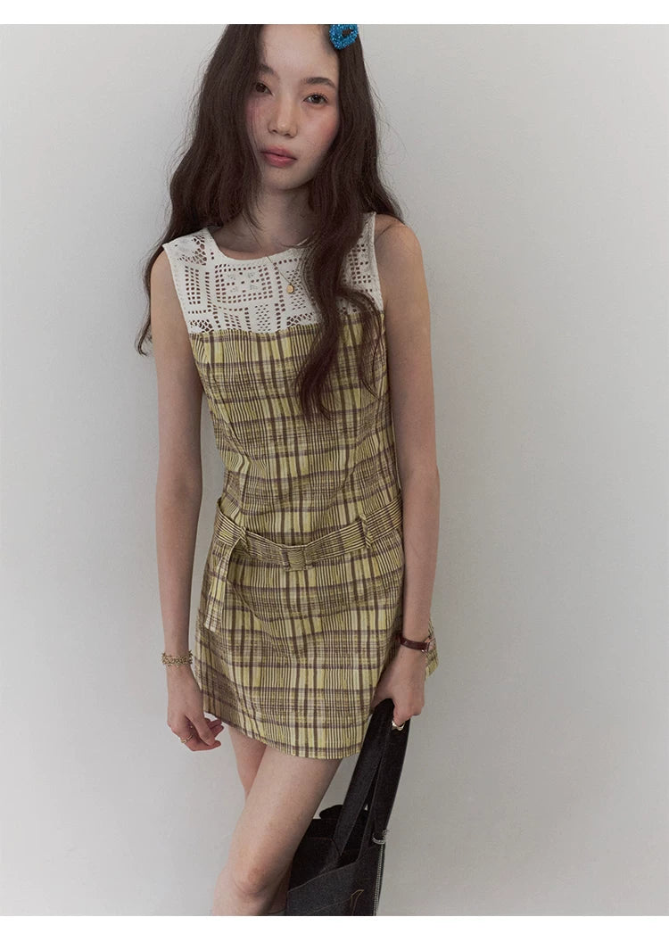 VOOE Vintage Plaid Waist Vest Dress