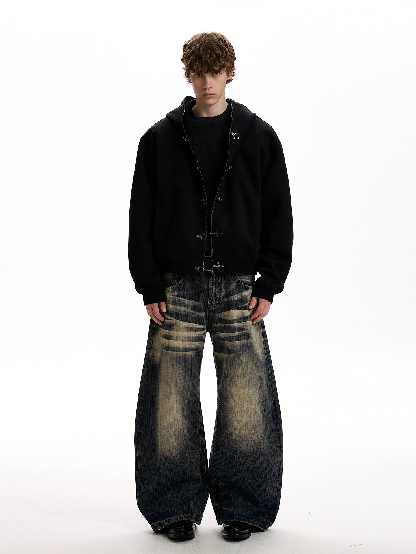 A PUEE Vintage Plane Buckle Zipper Short Jacket