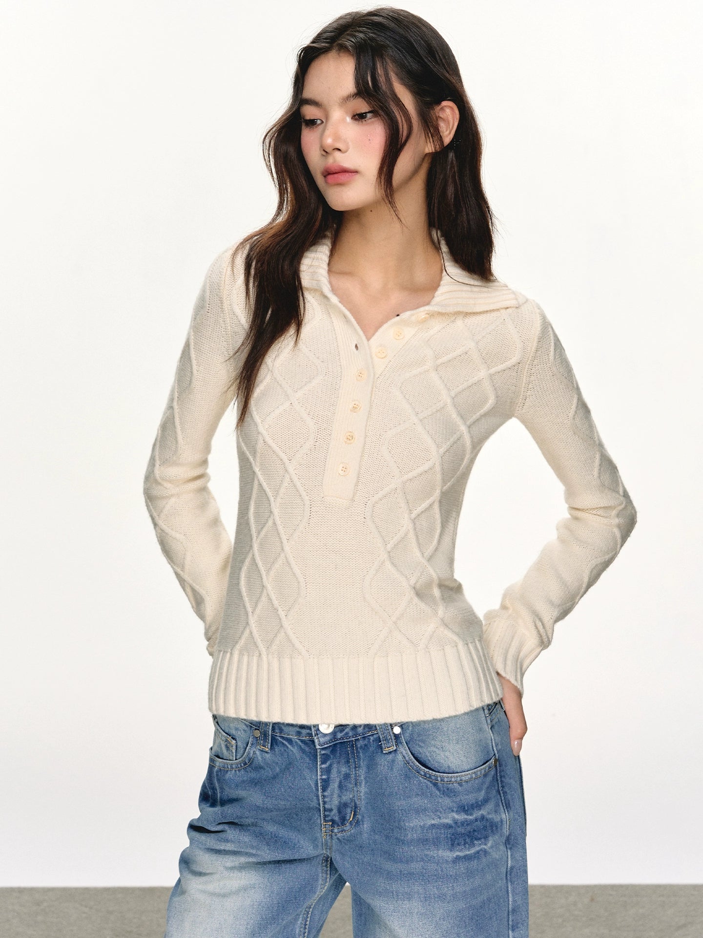 Anna Aneae Retro Temperament Slim Short Knitted Long Sleeves