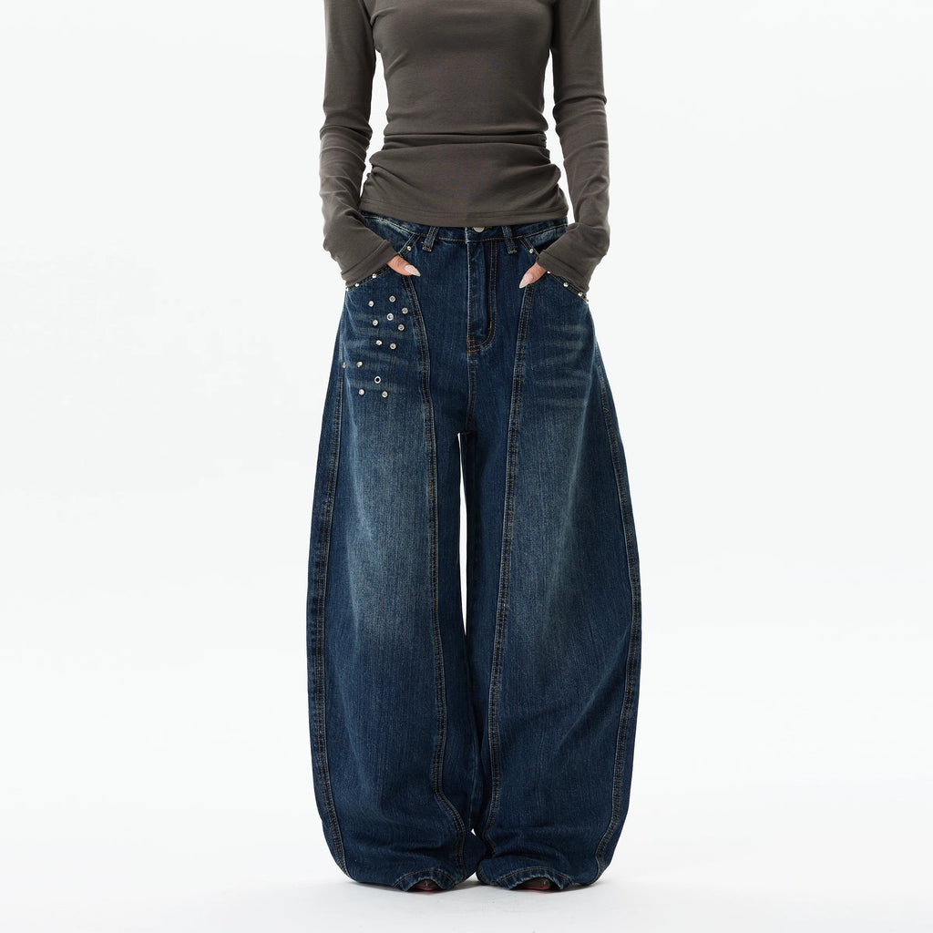 WLNEXT Vintage Wide Leg Loose Diamond Jeans