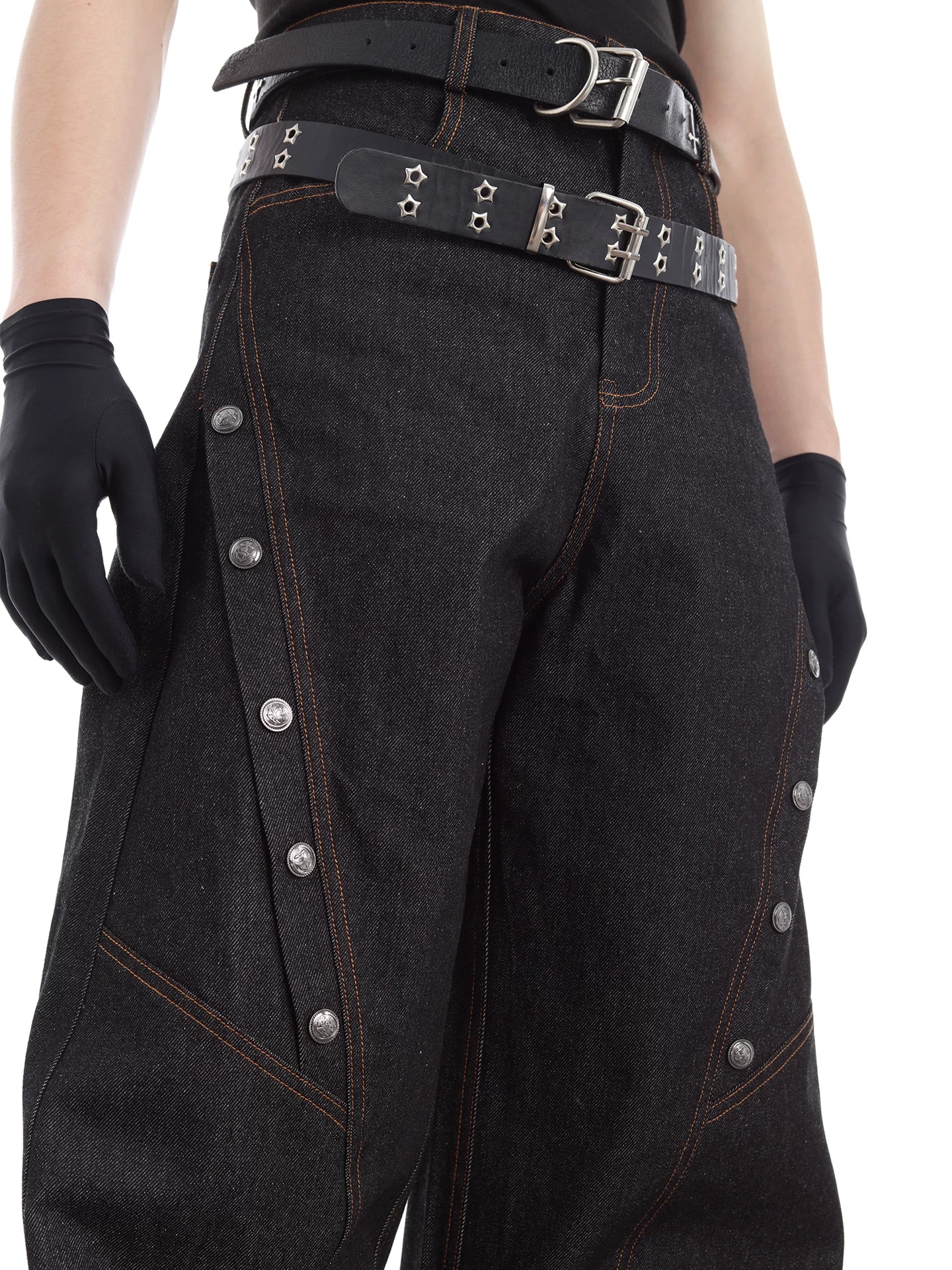 NUndeFineD Straight Skinny Metal Button Wide Leg Jeans