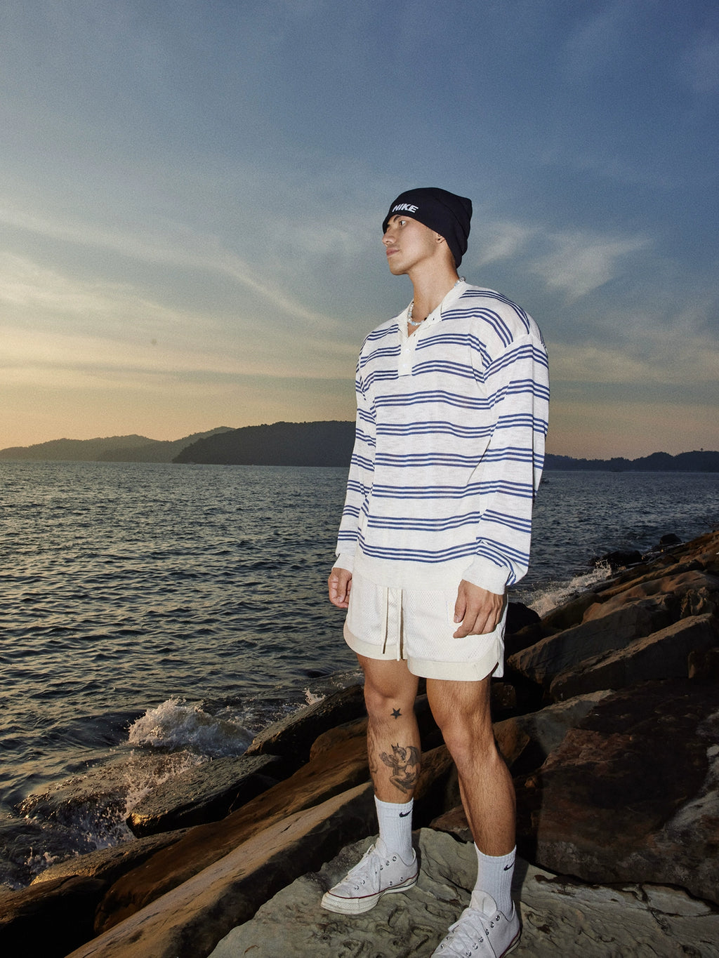 PAPASLILMONSTER Lightweight Slack Island Stripe Long Sleeve