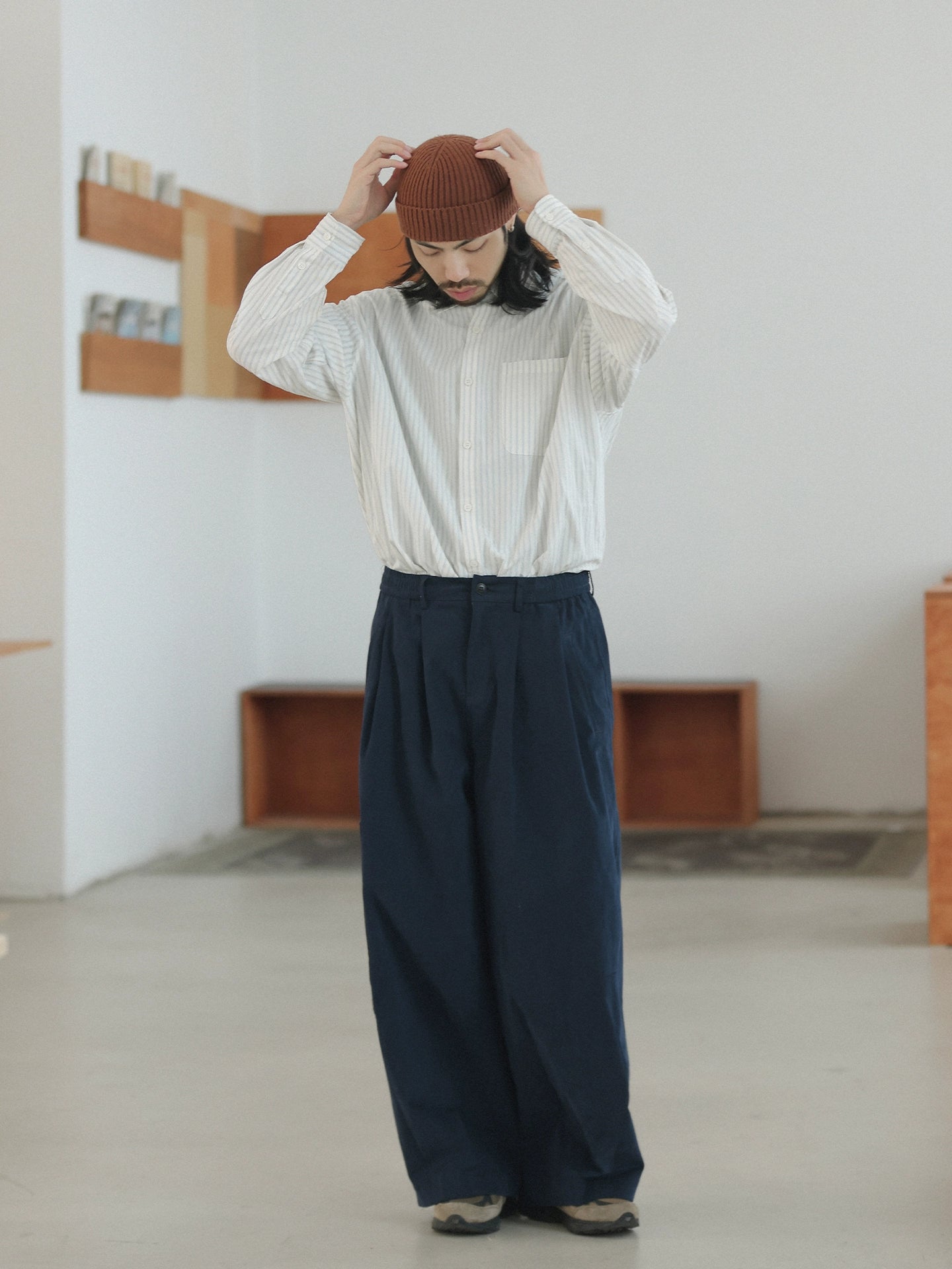 NOEARS Vintage Loose Elastic Waist Straight Casual Pants