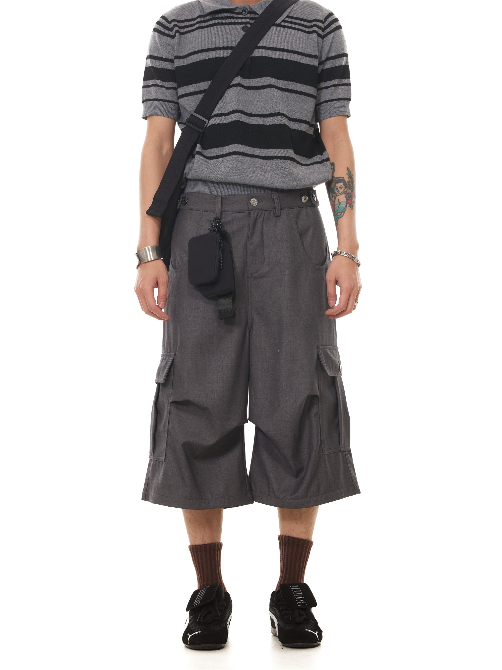 BTSG Pleated Multi-Pocket Suit Over Knee Shorts