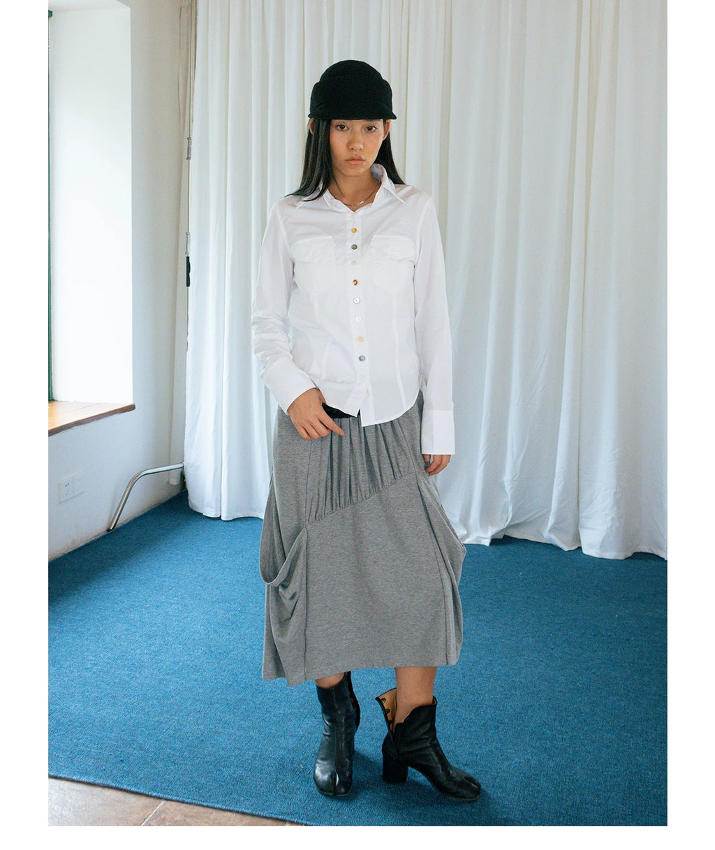 FUNKYFUN Lapel Twist Rope Waist Front Shoulder Shirt Jacket