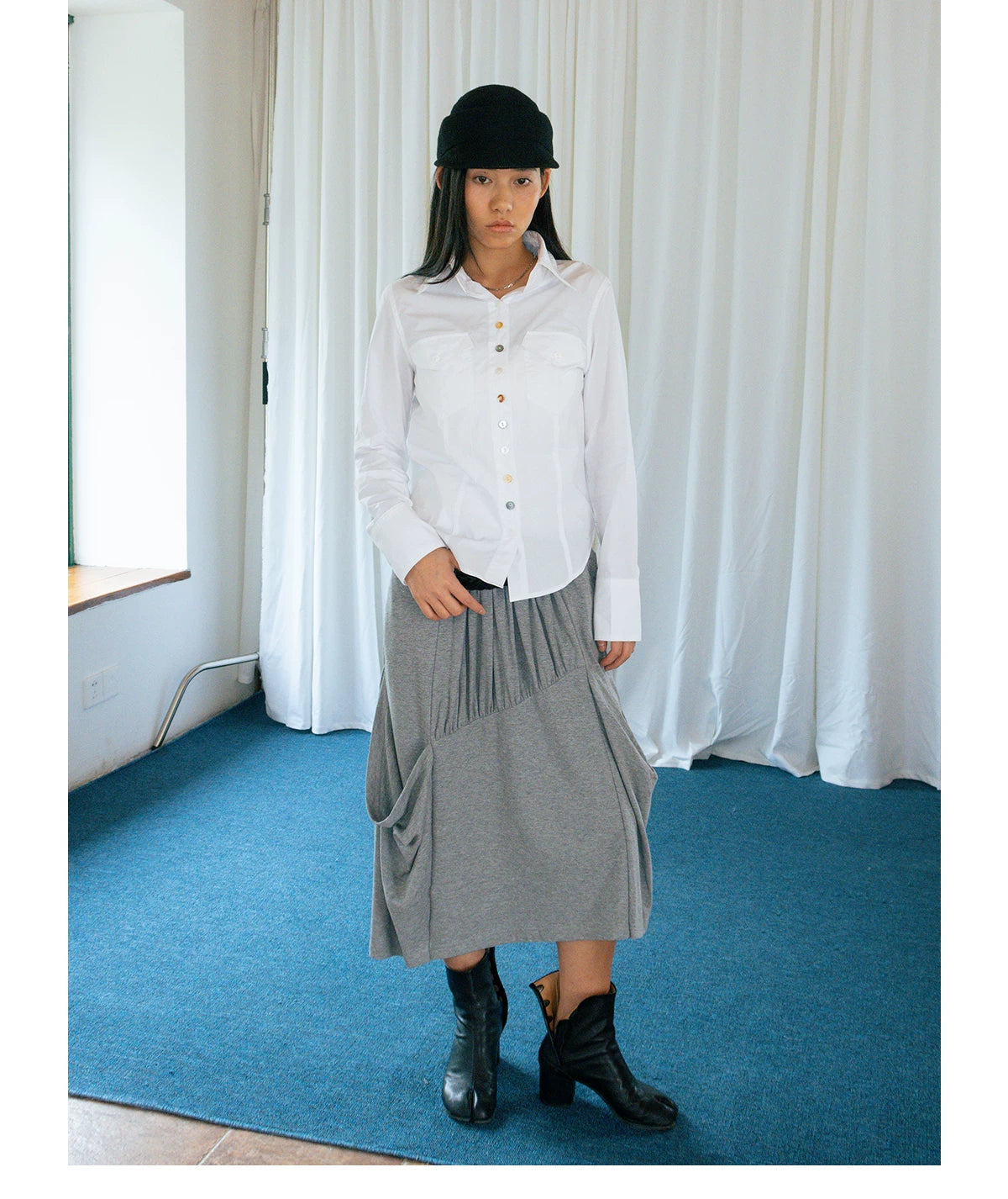 FUNKYFUN Lapel Twist Rope Waist Front Shoulder Shirt Jacket
