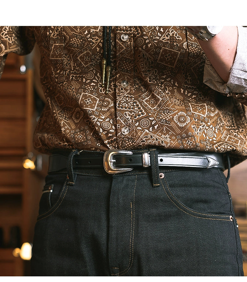 HALF WORK American denim cavalry belt retro tanned leather handmade pure cowhide leather belt for men and women