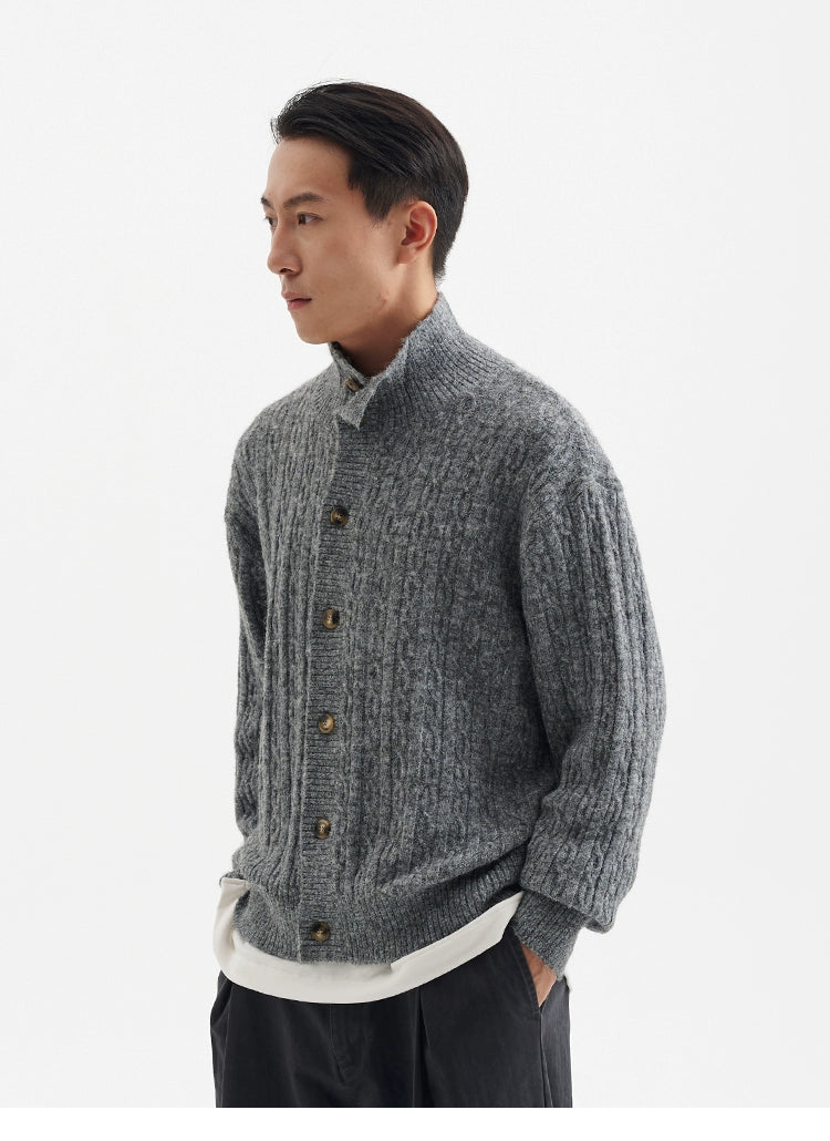 BUTTBILL Loose Casual Stand-up Collar Twisted Knitted Shirt Sweater