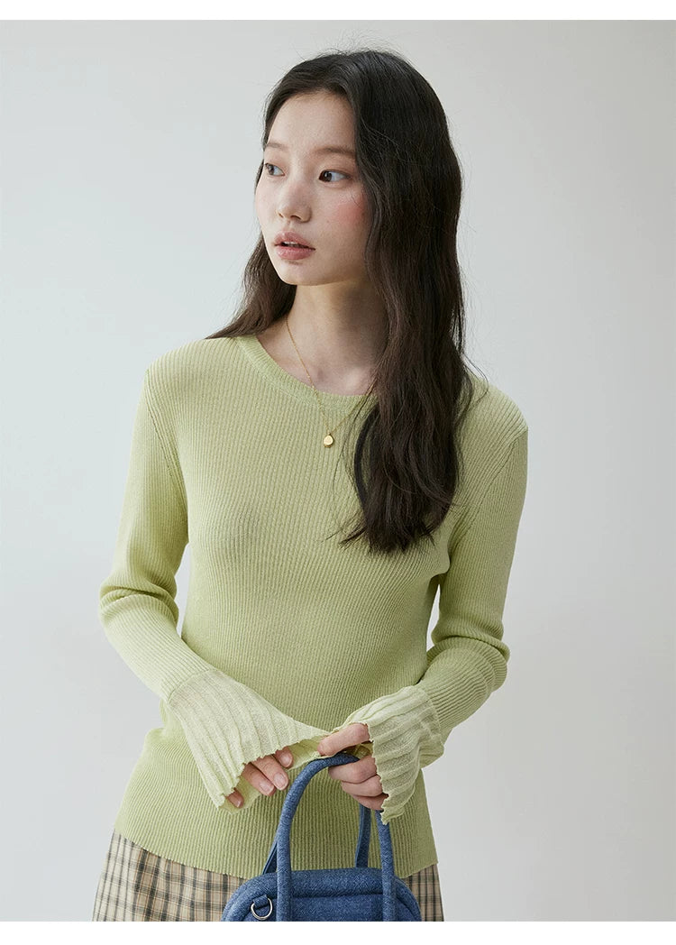 VOOE Round Neck Simple Casual Knitted Long Sleeves