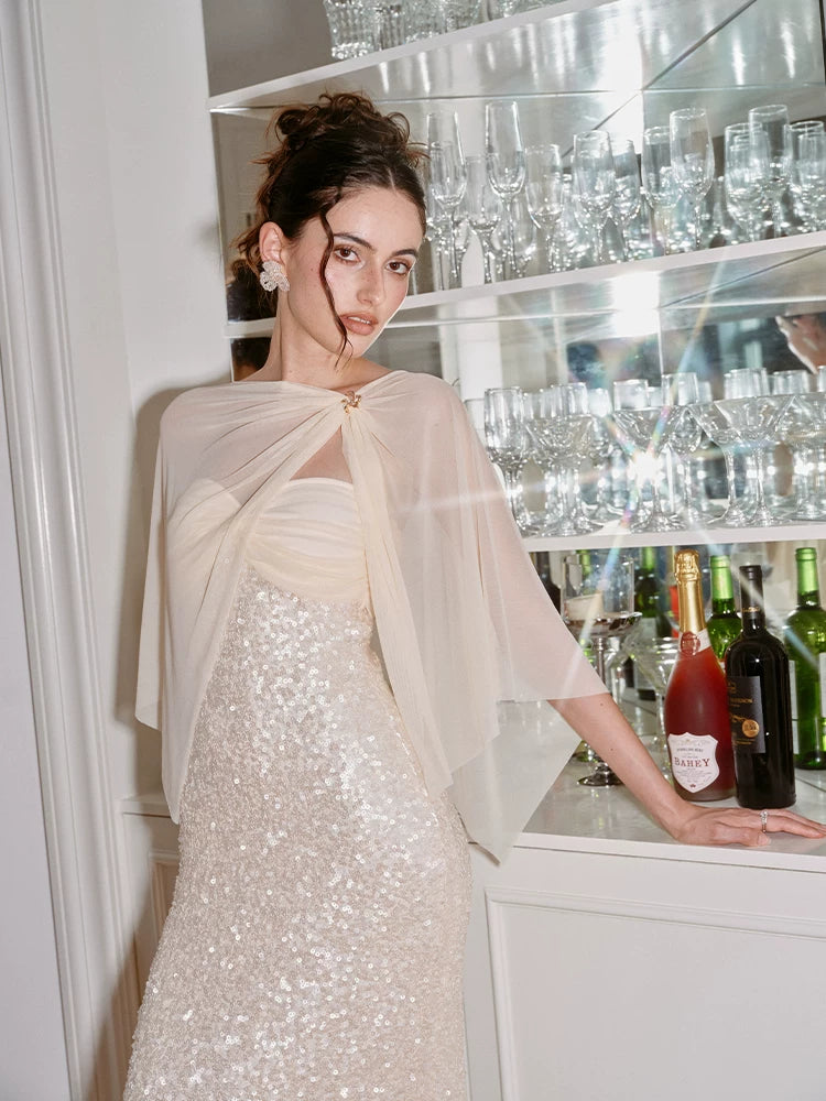 J TheChosen Sequined Tube Top Shawl Dress