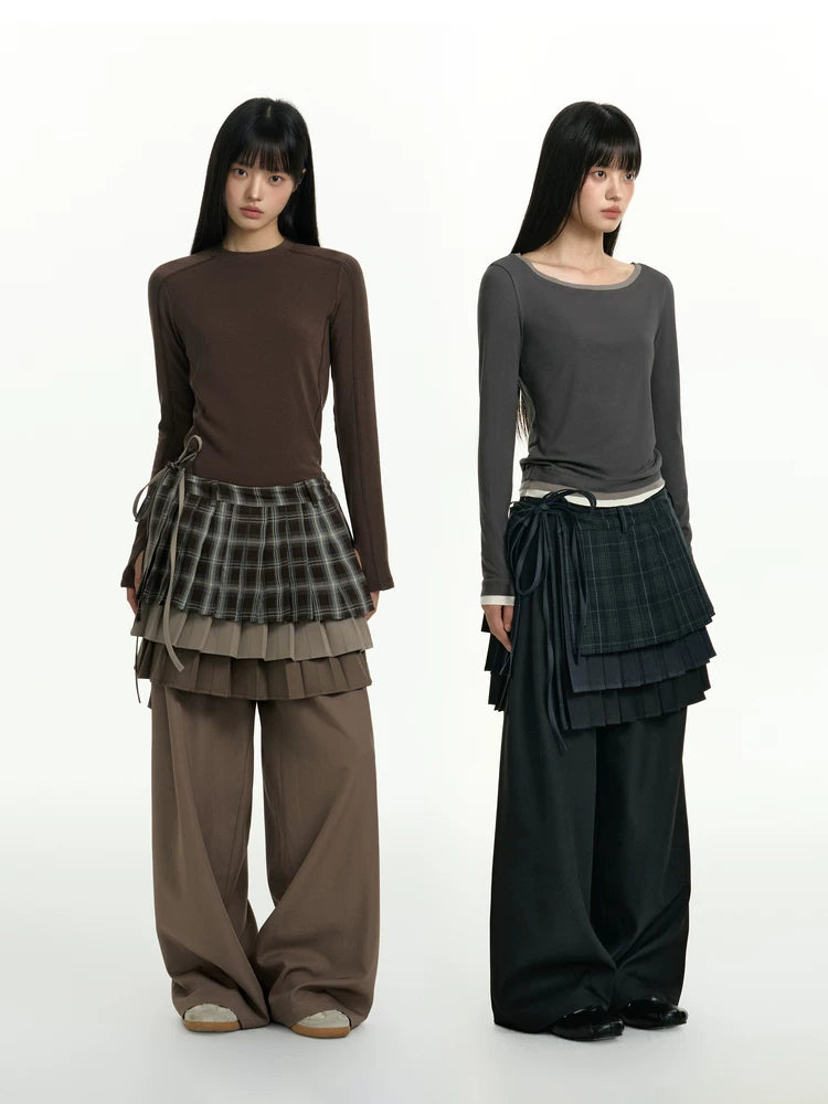 TGNS Three-layer Pleated Skirt Fart Curtain Splicing Pants